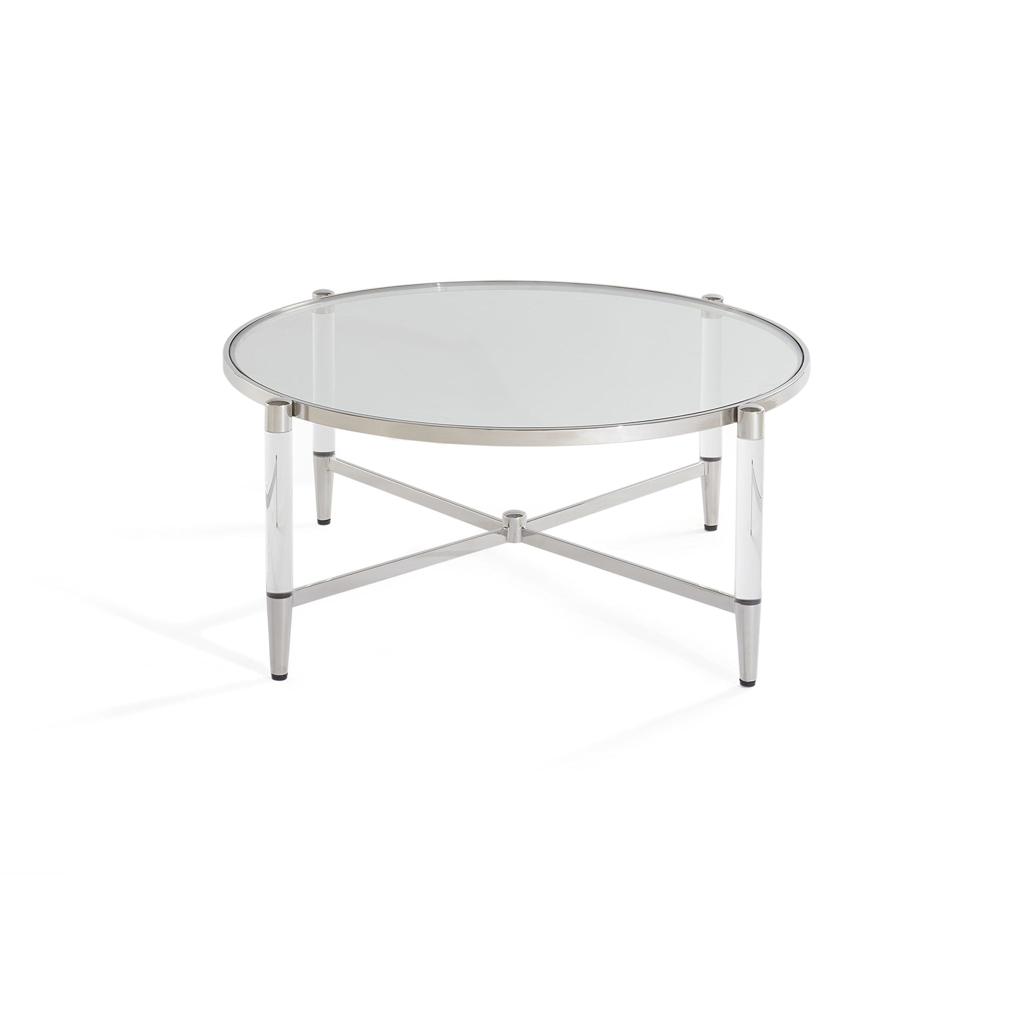 Salontafel Marilyn van glas, acryl en gepolijst roestvrij staal - Rond