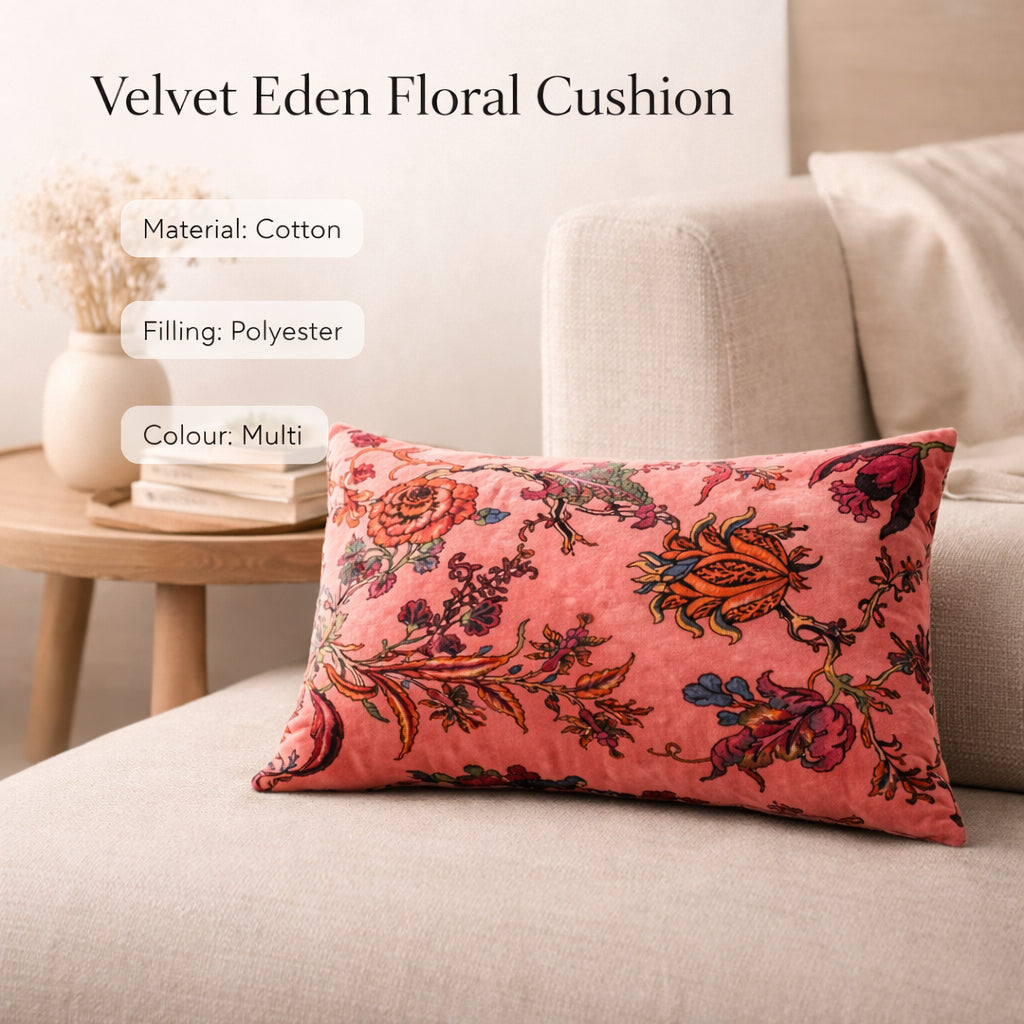 Fluwelen katoenen kussen "Eden Floral" 35 x 60 cm