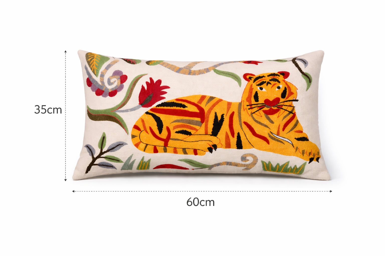 Katoenen kussen met bloemige safari-tijger 35 x 60 cm