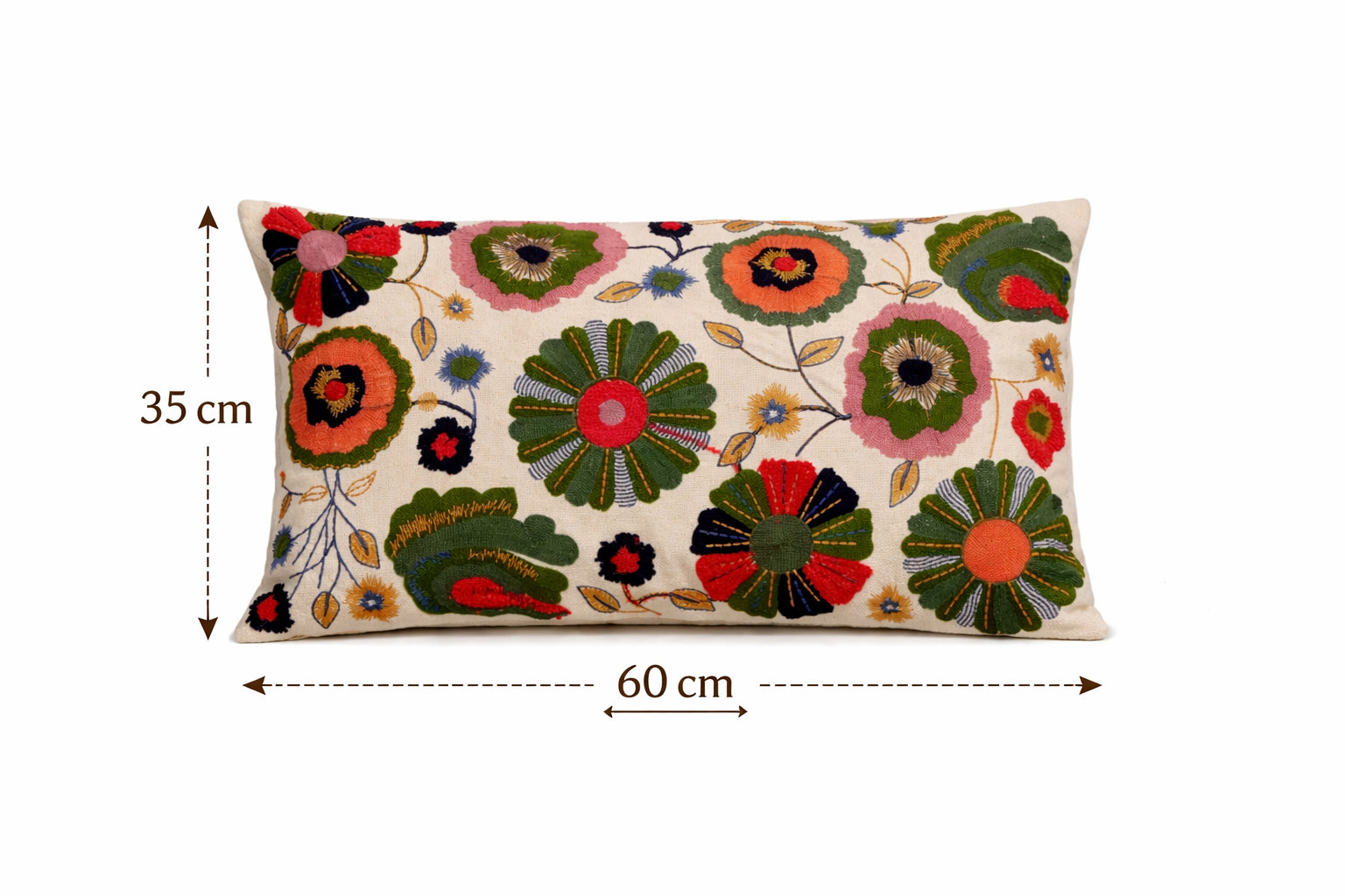 Katoenen sierkussen met bloemenborduursel en vulling 35 × 60 cm