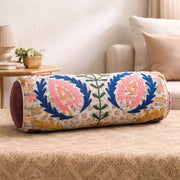 Geborduurd katoenen rolkussen met bloemenmotief, multicolor, 53 x 20 cm