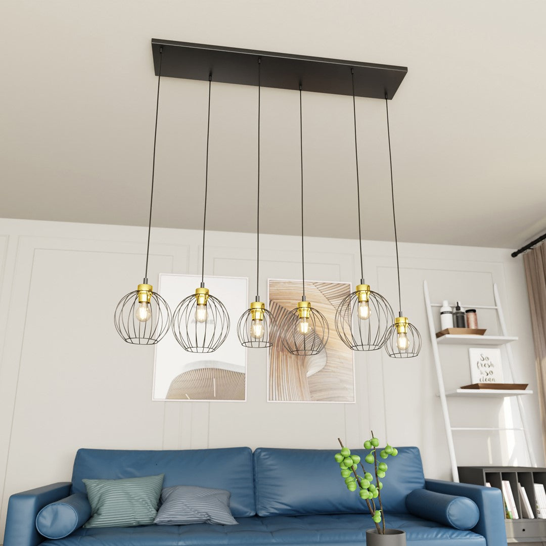 Hanglamp - NANDO 6 BL GOUD