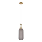 Luton Pendant - hanglamp, mat rookglas, messingkleurige fitting, cilindervormig ø13 cm