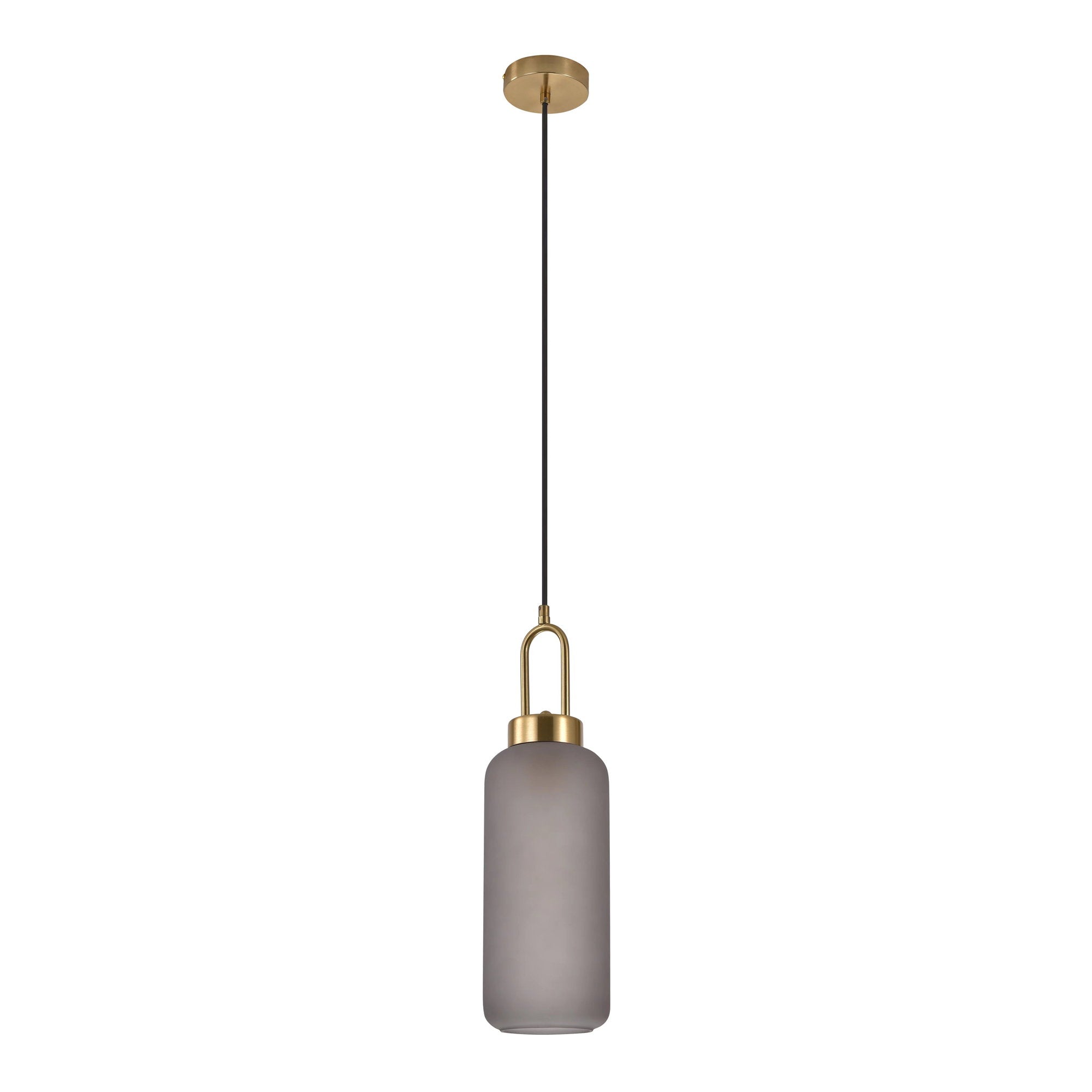 Luton Pendant - hanglamp, mat rookglas, messingkleurige fitting, cilindervormig ø13 cm