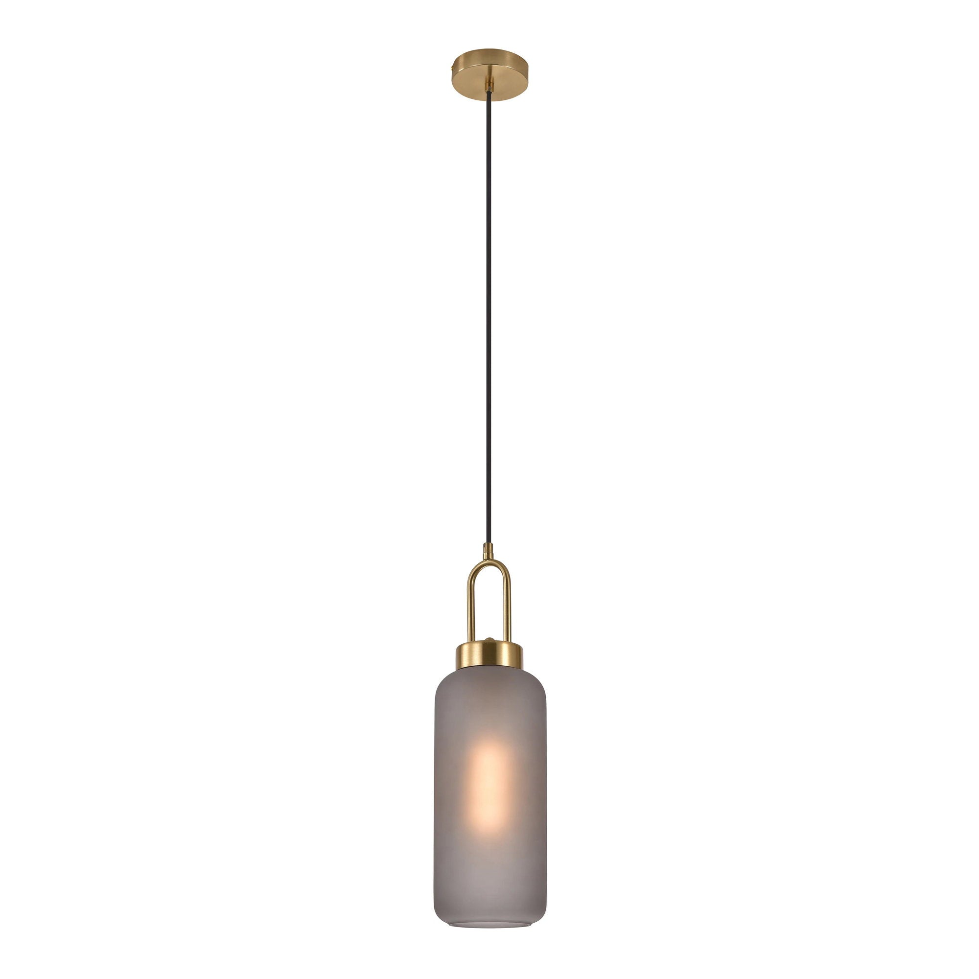 Luton Pendant - hanglamp, mat rookglas, messingkleurige fitting, cilindervormig ø13 cm