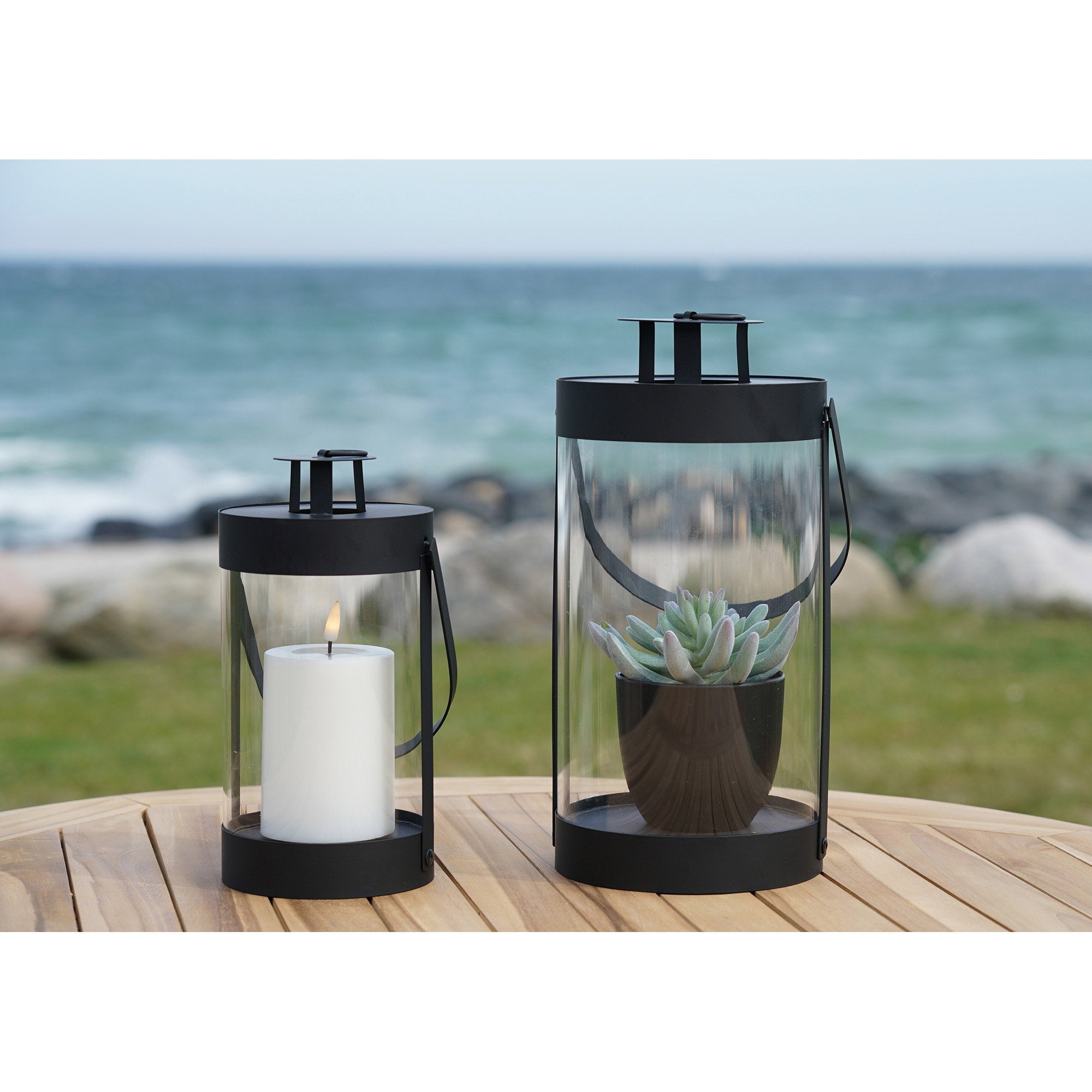 Bondi Lanterns - lantaarns, staal/glas, zwart, set van 2