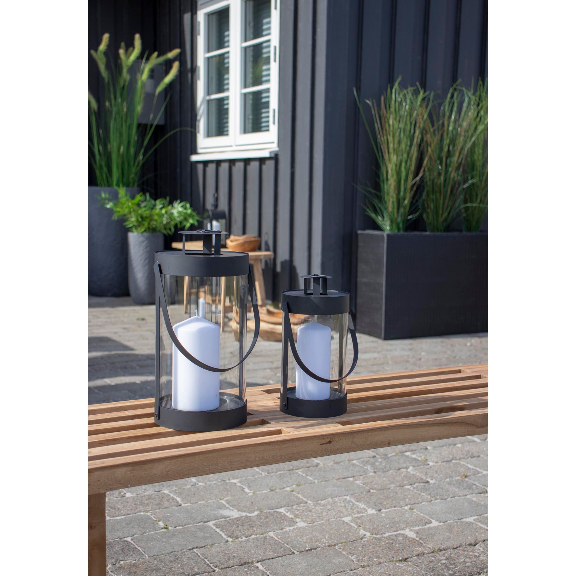 Bondi Lanterns - lantaarns, staal/glas, zwart, set van 2