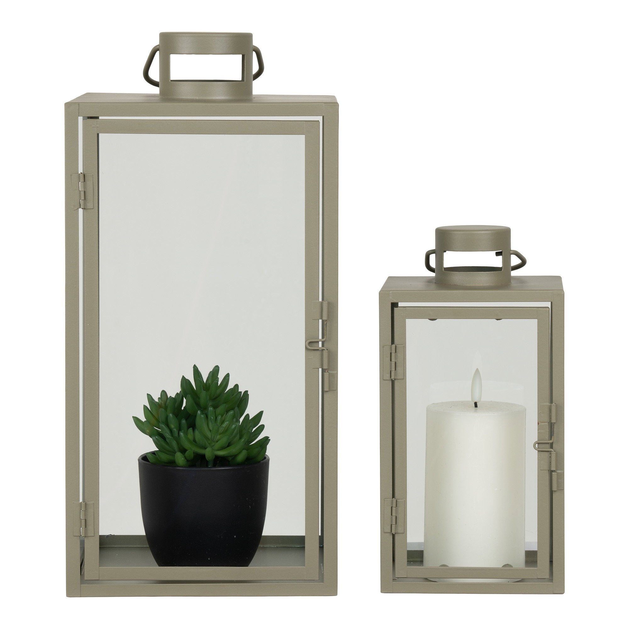 Corfu-lantaarns - lantaarns, metaal/glas, groen, set van 2