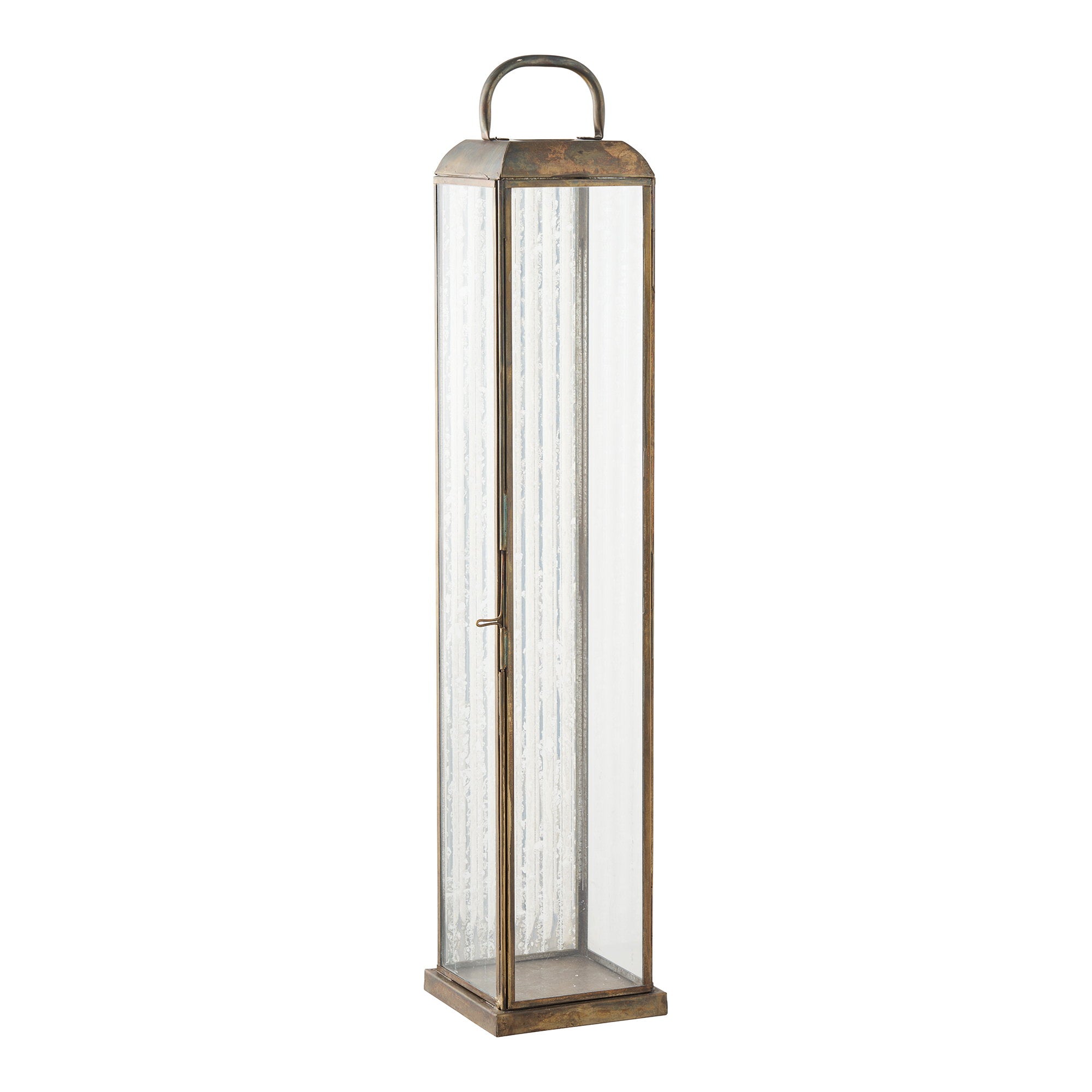 Herslev Lantaarn - Lantaarn, glas/metaal, antiek messinglook 12x12x60 cm