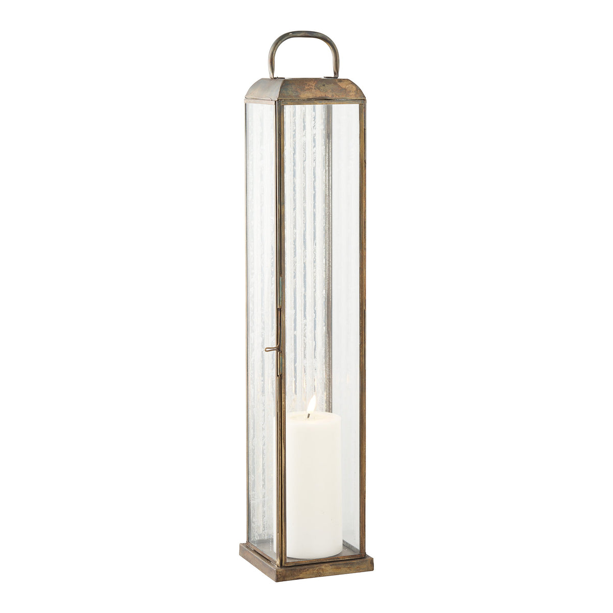 Herslev Lantaarn - Lantaarn, glas/metaal, antiek messinglook 12x12x60 cm