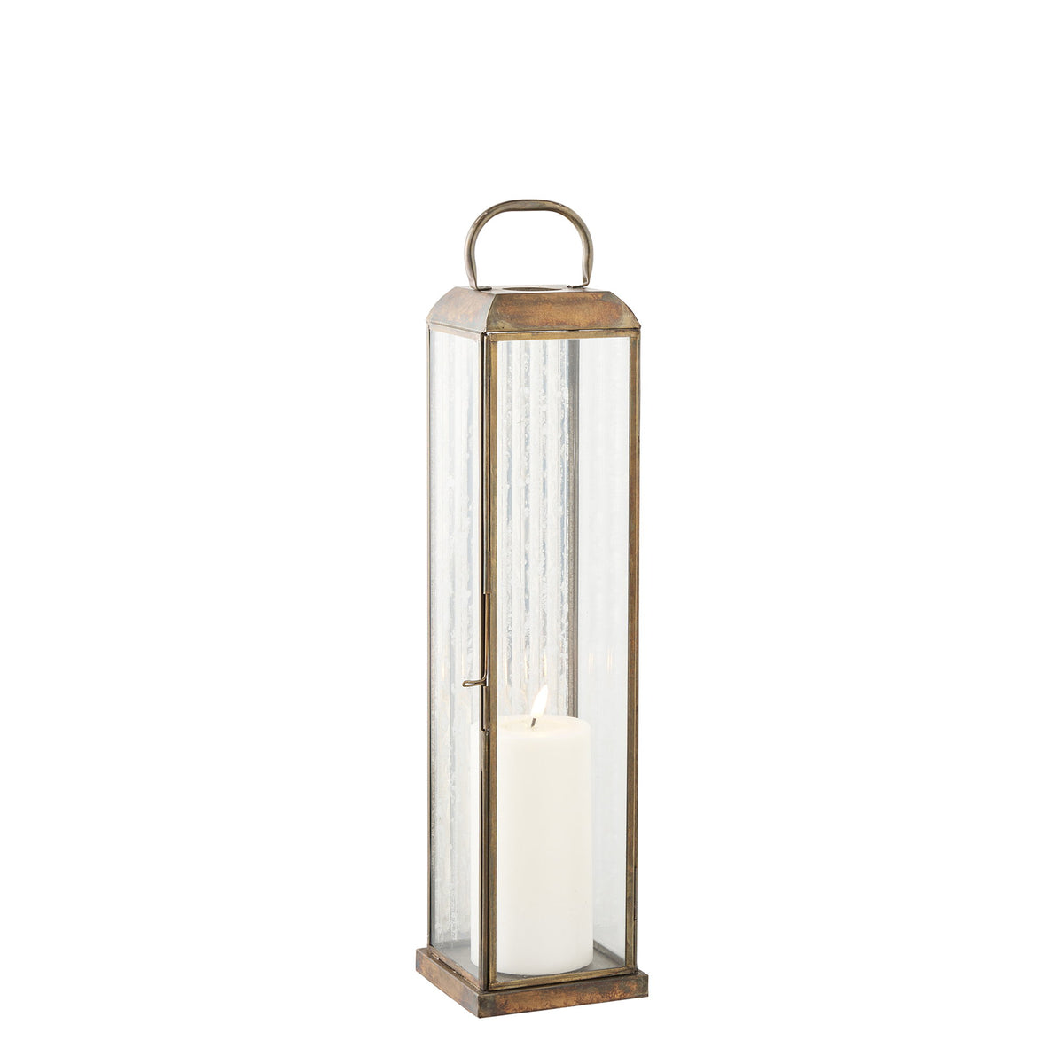 Herslev Lantaarn - Lantaarn, glas/metaal, antiek messinglook 12x12x49 cm