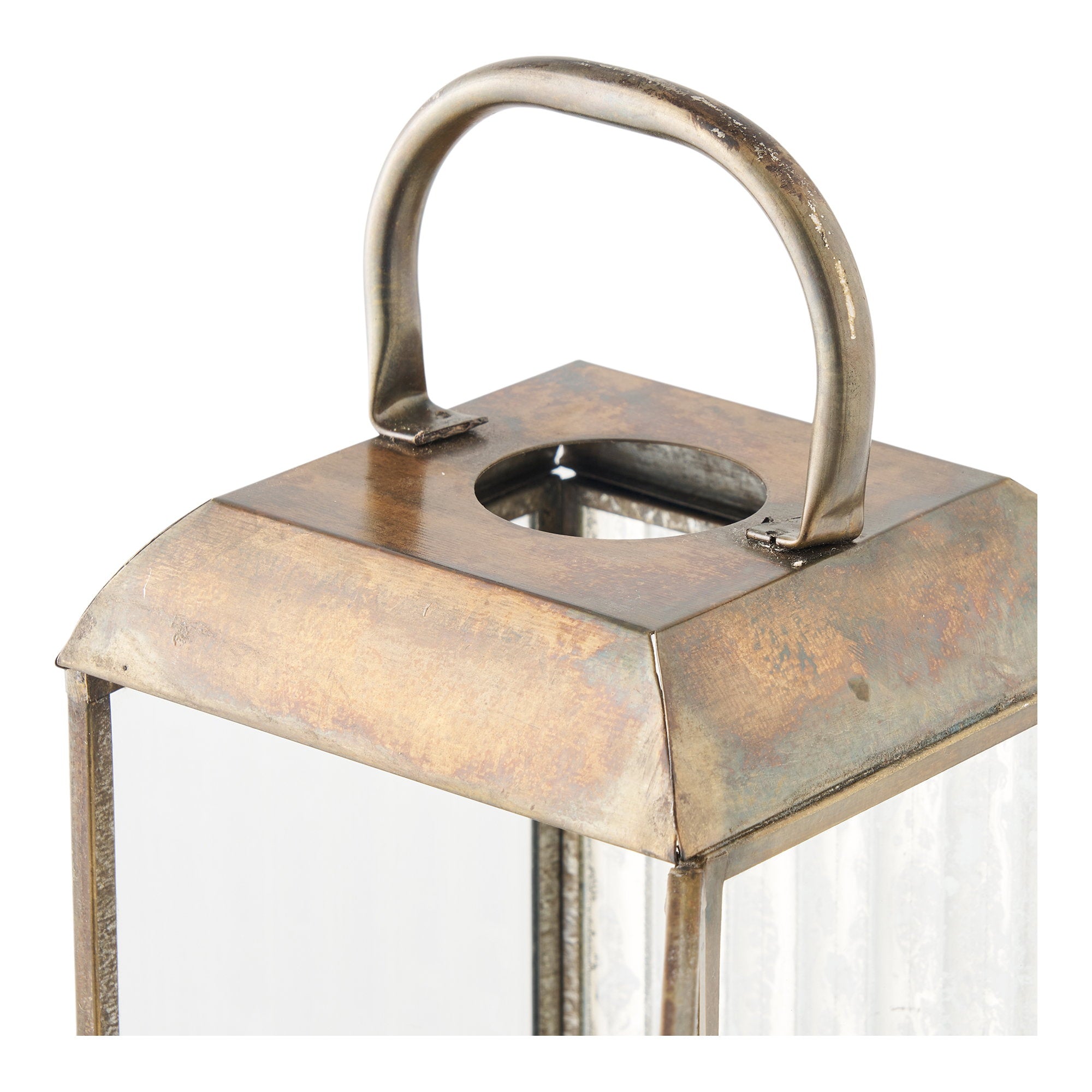 Herslev Lantaarn - Lantaarn, glas/metaal, antiek messinglook 12x12x49 cm