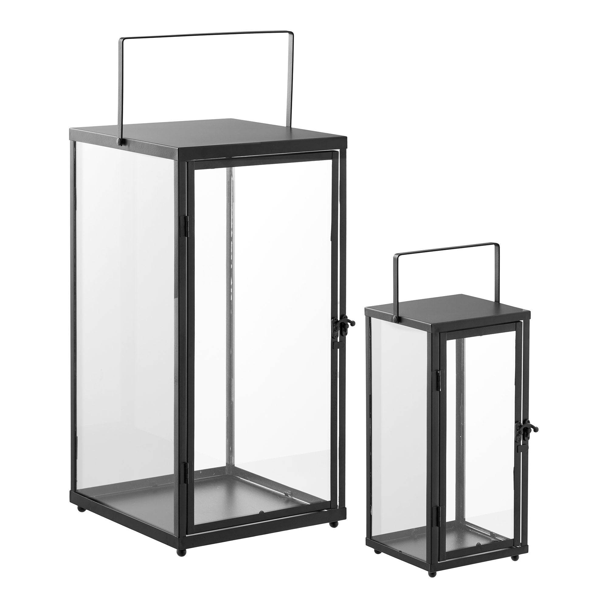 Ibra Lanterns - lantaarns, metaal/glas, zwart, set van 2