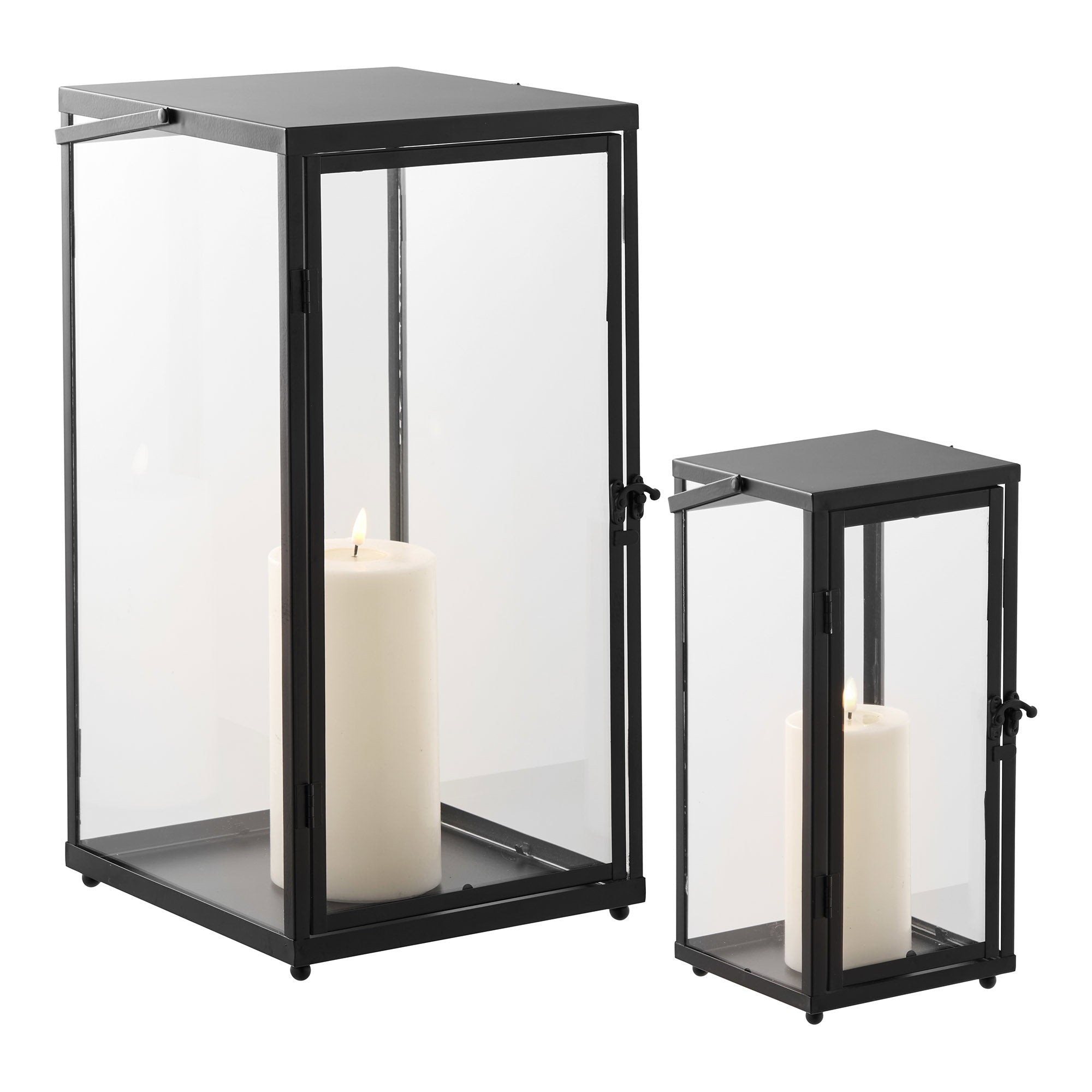 Ibra Lanterns - lantaarns, metaal/glas, zwart, set van 2