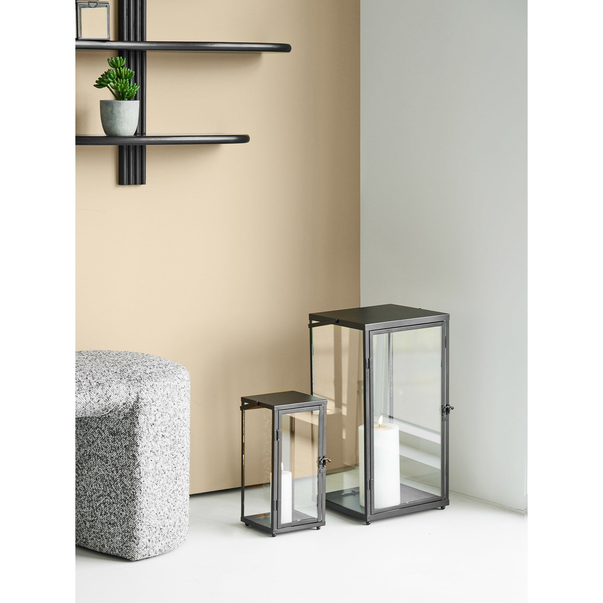 Ibra Lanterns - lantaarns, metaal/glas, zwart, set van 2