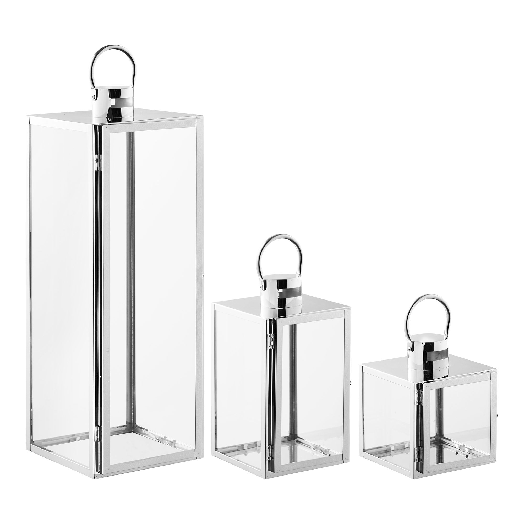 Pota Lanterns - lantaarns, glas/metaal, zilverlook, set van 3