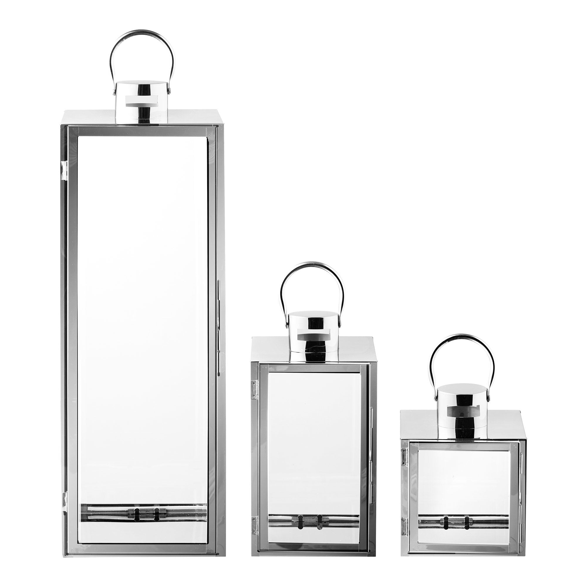 Pota Lanterns - lantaarns, glas/metaal, zilverlook, set van 3