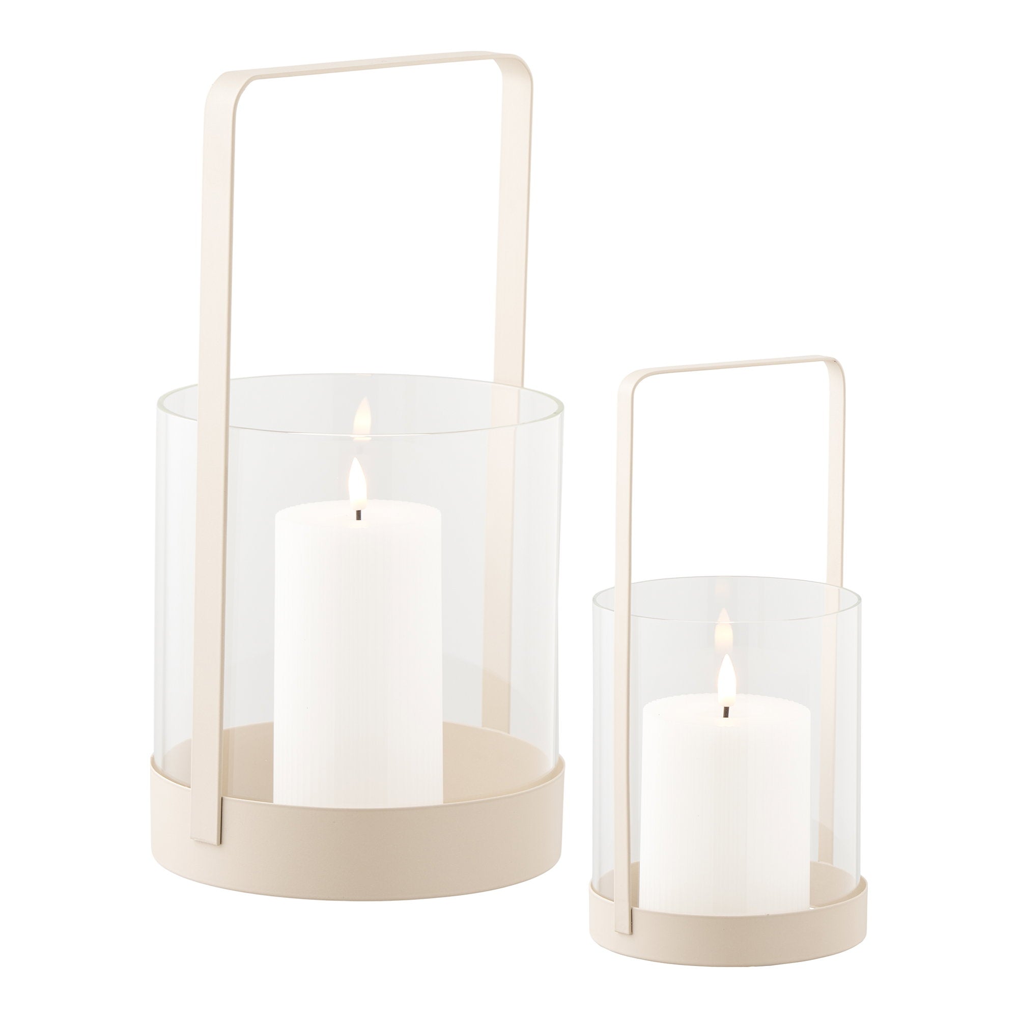 Windlicht - windlicht, glas/metaal, beige, set van 2