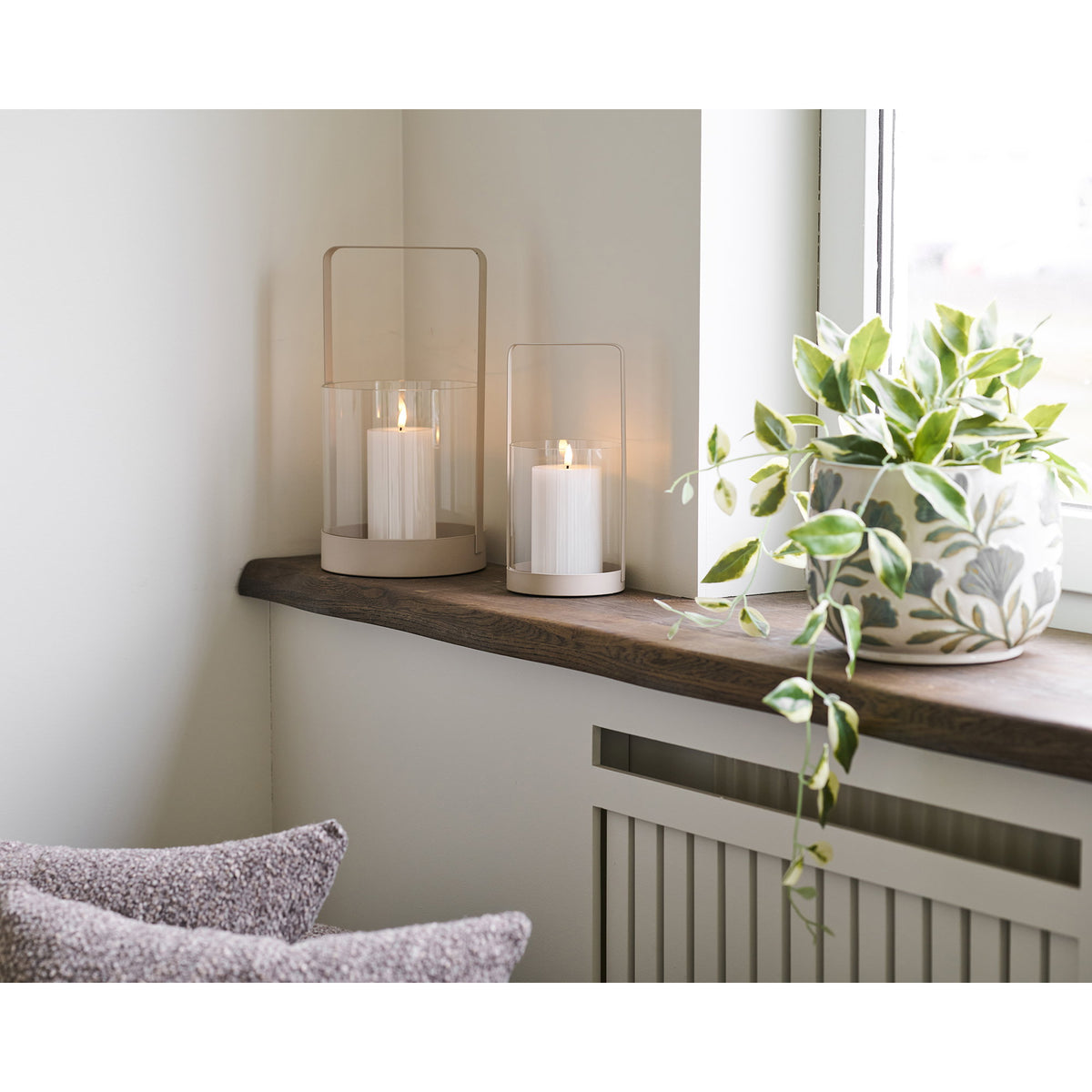 Windlicht - windlicht, glas/metaal, beige, set van 2