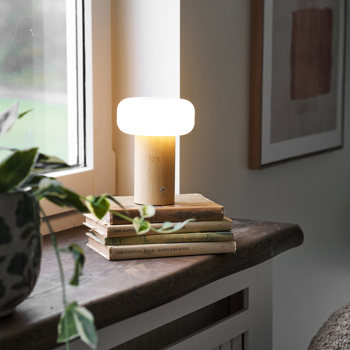 Stafford Tafellamp - Tafellamp, oplaadbaar, bamboe/metaal/kunststof, naturel/wit