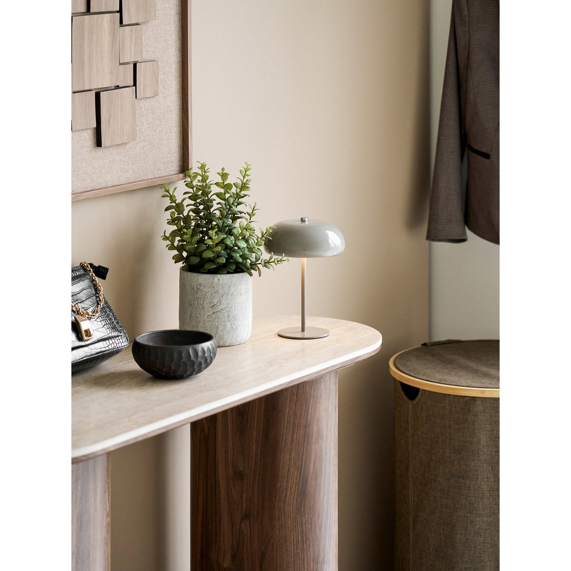 Margate tafellamp - Tafellamp, oplaadbaar, metaal, taupe ø16 cm