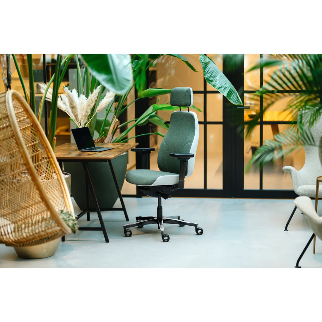 Sit And Move Therapod X2 HR Hoofdsteun Olijfgroen - Bureaustoel Facet Wol Olijfgroen/Asgrijs
