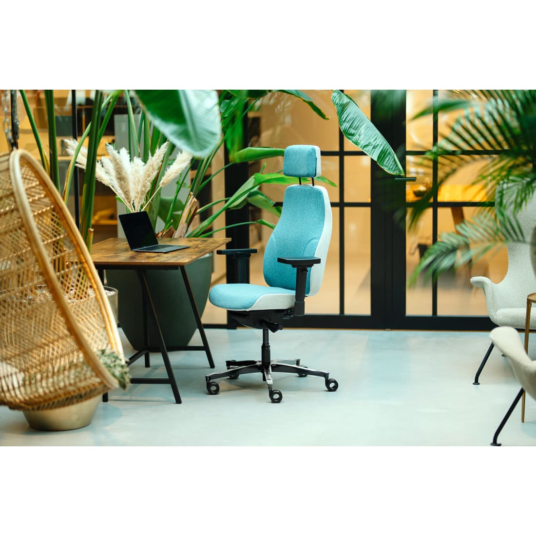 Sit And Move Therapod X2 HR Hoofdsteun Azuur - Bureaustoel Facet Wol Azuur/Asgrijs