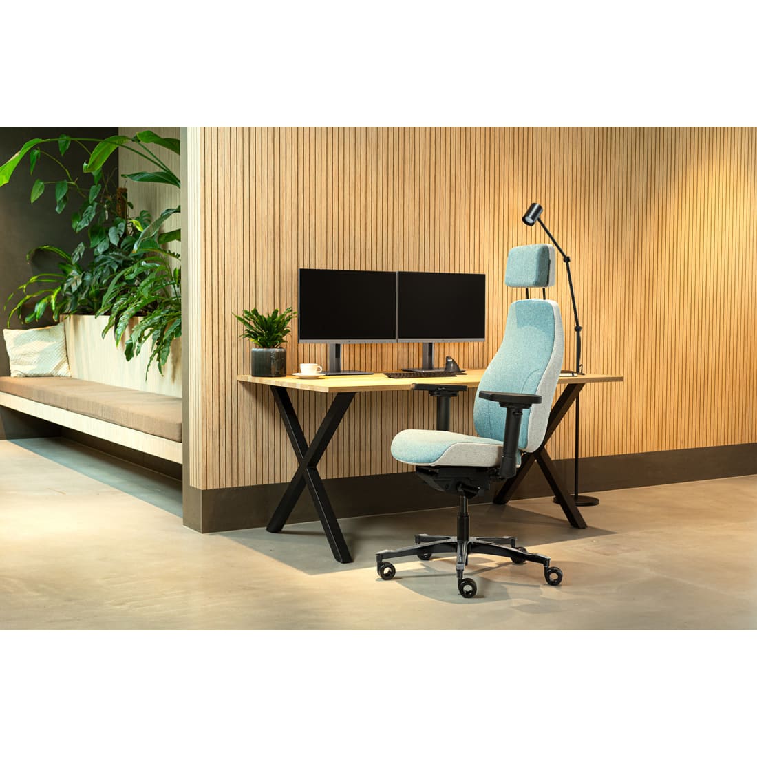 Sit And Move Therapod X2 HR Hoofdsteun Azuur - Bureaustoel Facet Wol Azuur/Asgrijs
