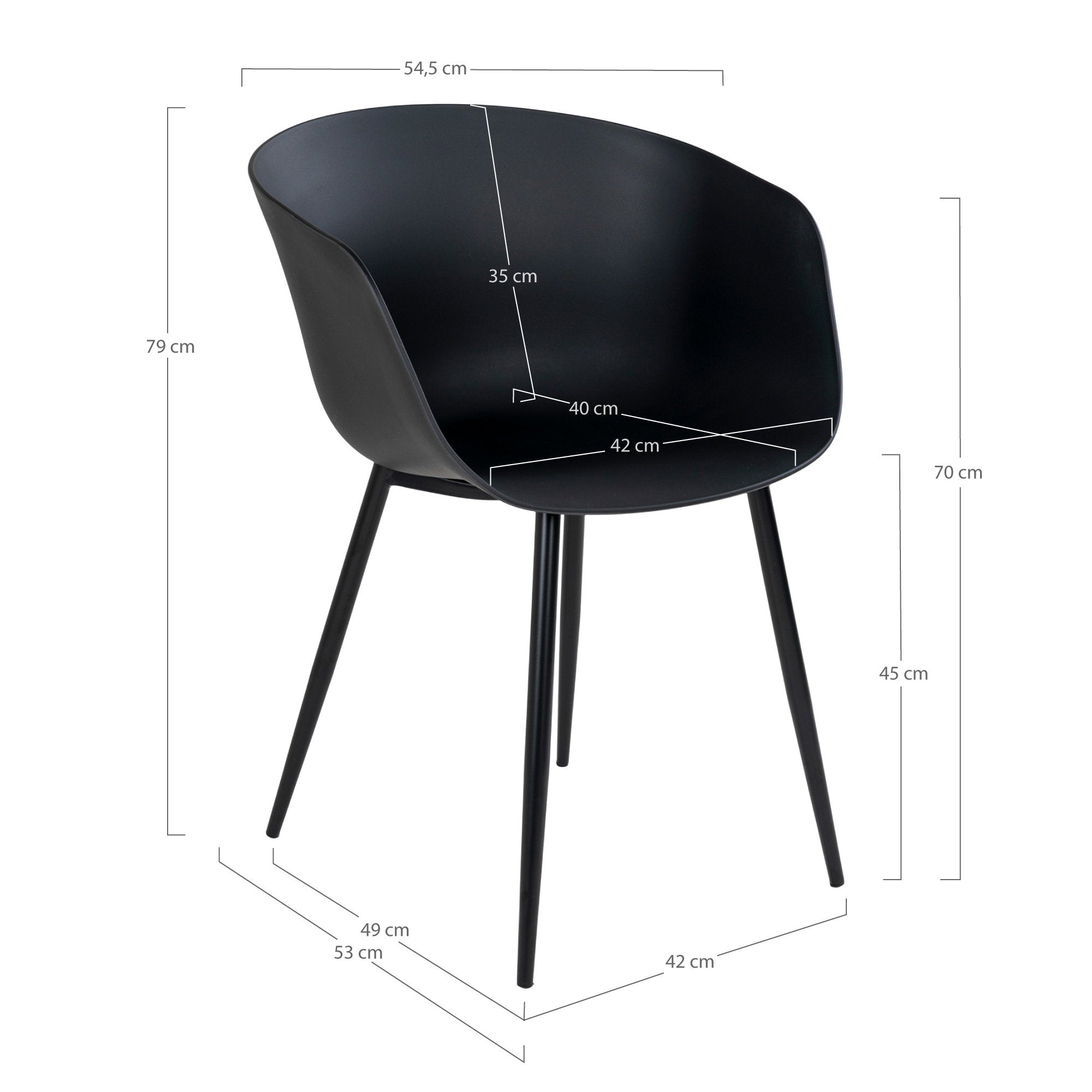 Roda Eetkamerstoel - Eetkamerstoel, zwart met zwarte poten (set van 2)
