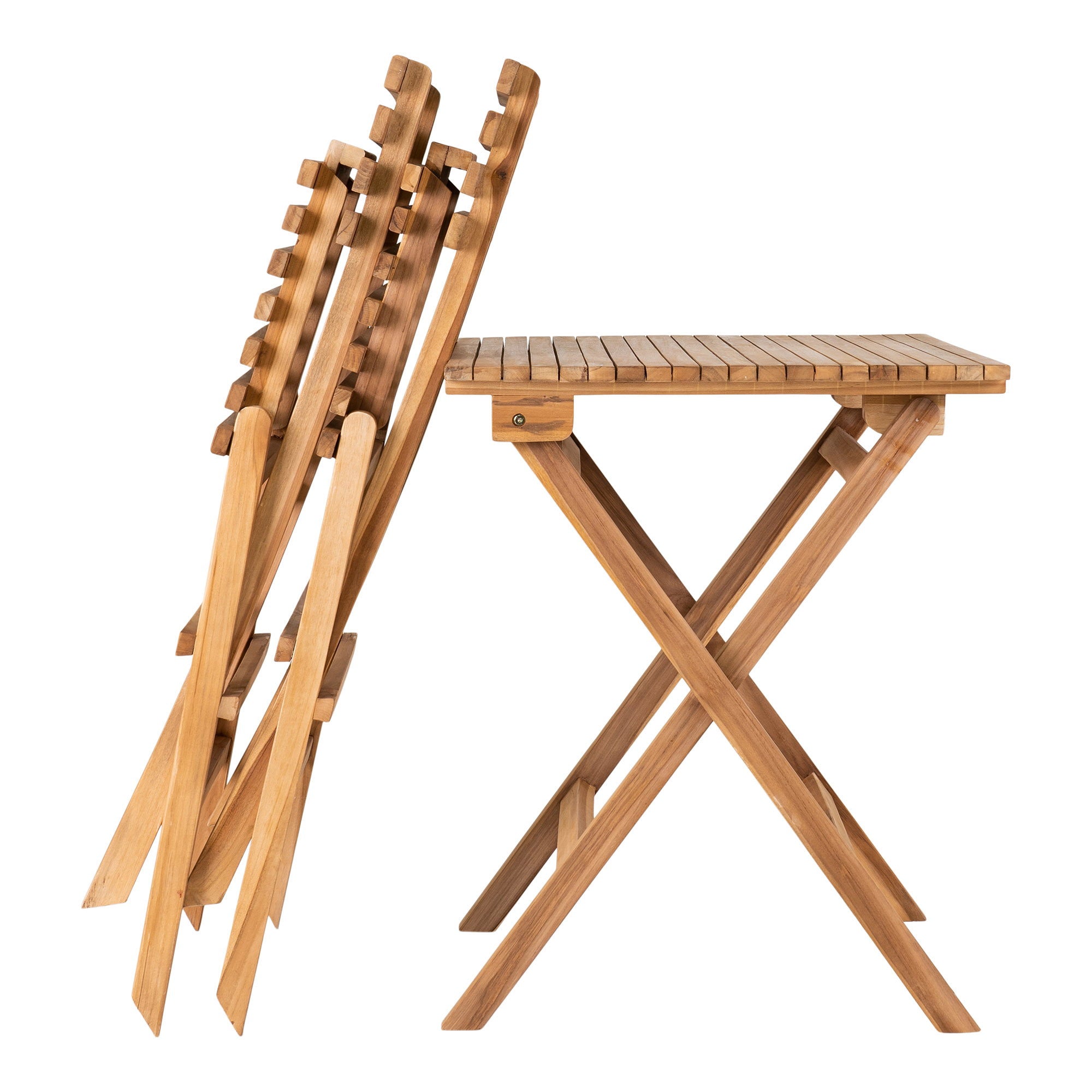 Cuenca Café Set - Caféset, 2 stoelen en 1 tafel, teakhout, naturel