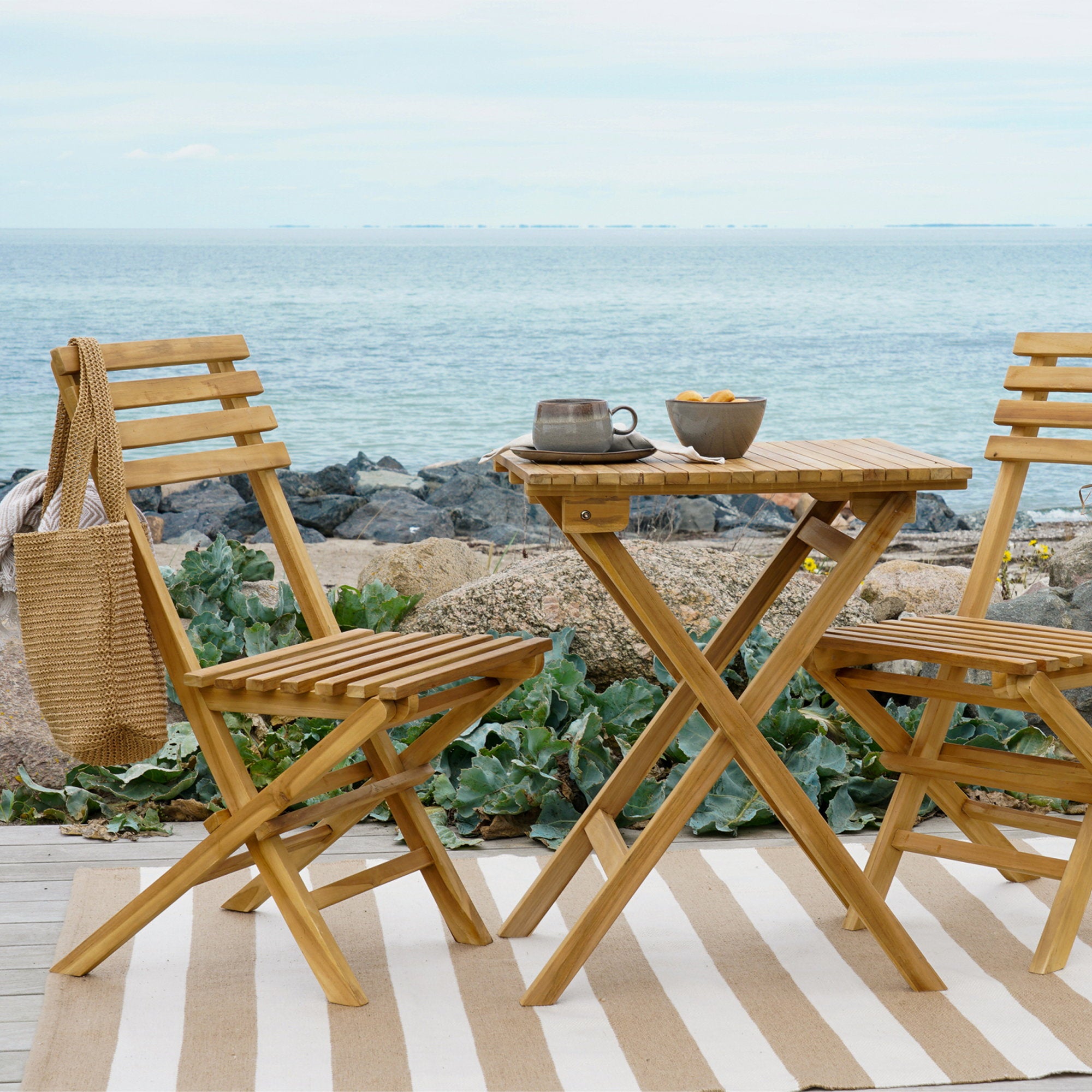 Cuenca Café Set - Caféset, 2 stoelen en 1 tafel, teakhout, naturel