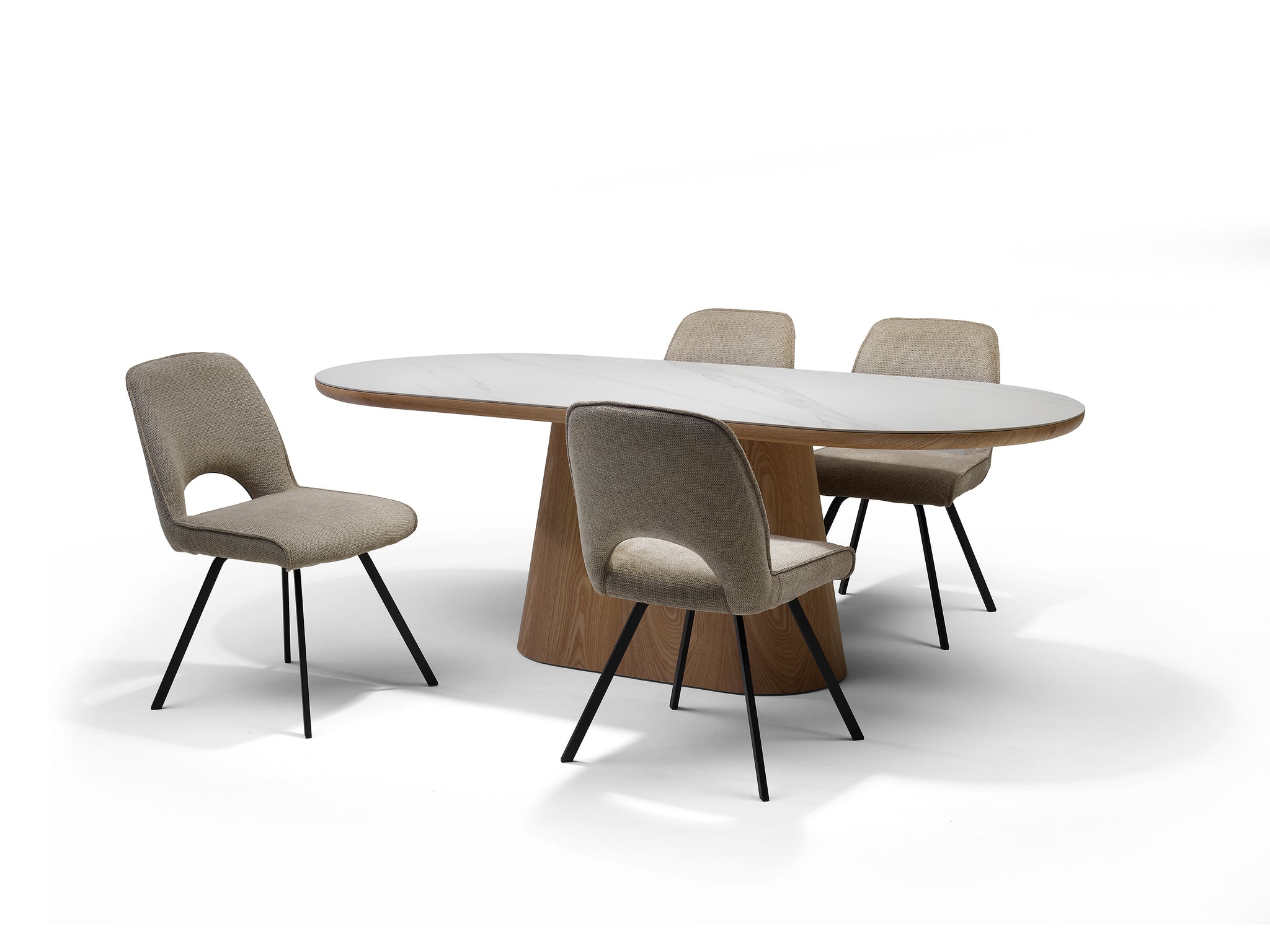 DELOS Eetkamertafel Wit Deckstone 220x100 - Eiken naturel kolomvoet