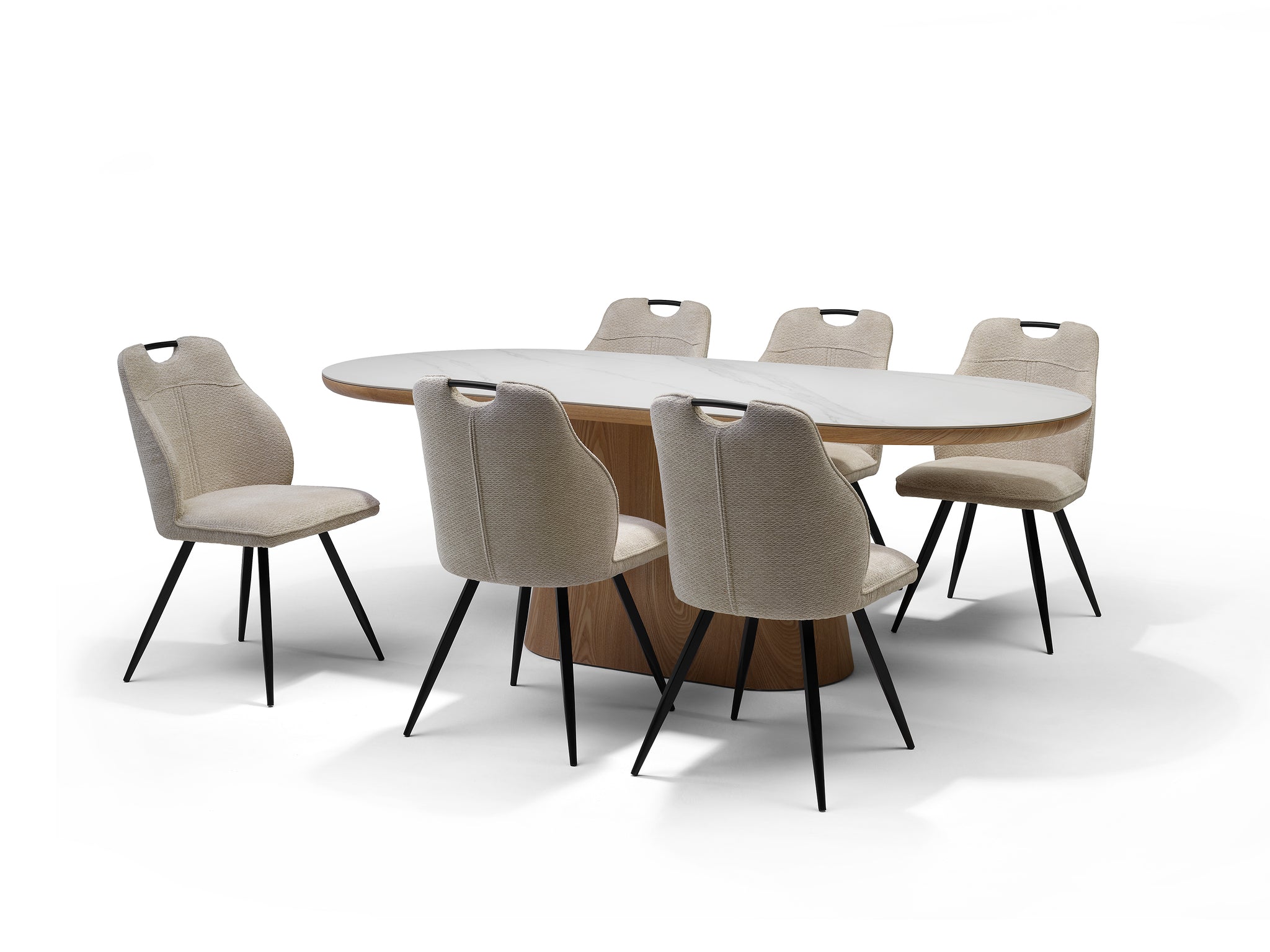 DELOS Eettafel Travertijn Deckstone 220x100 - Eiken naturel kolomvoet