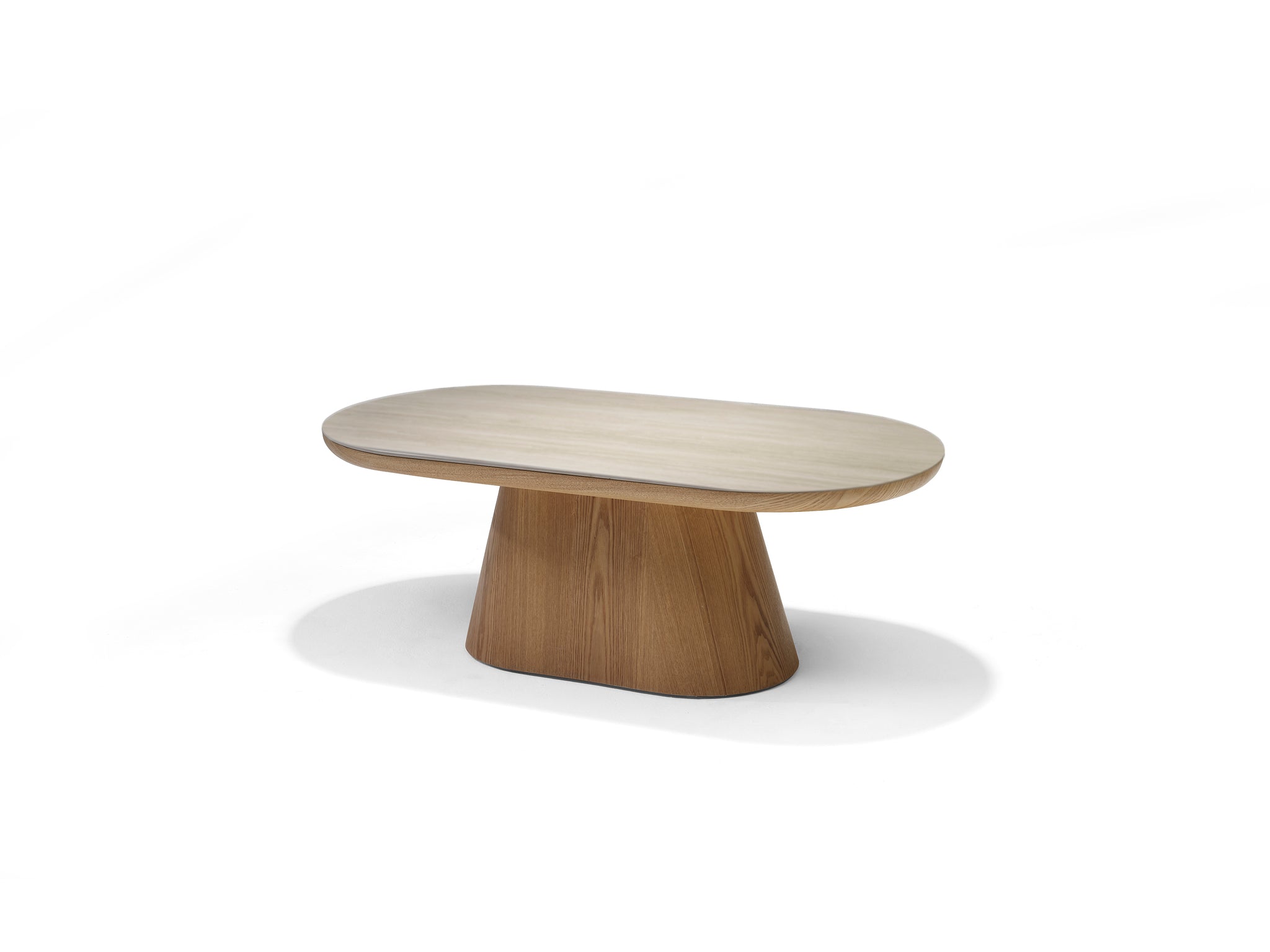 DELOS Salontafel Travertin Deckstone 120x60 - Eiken naturel kolomvoet