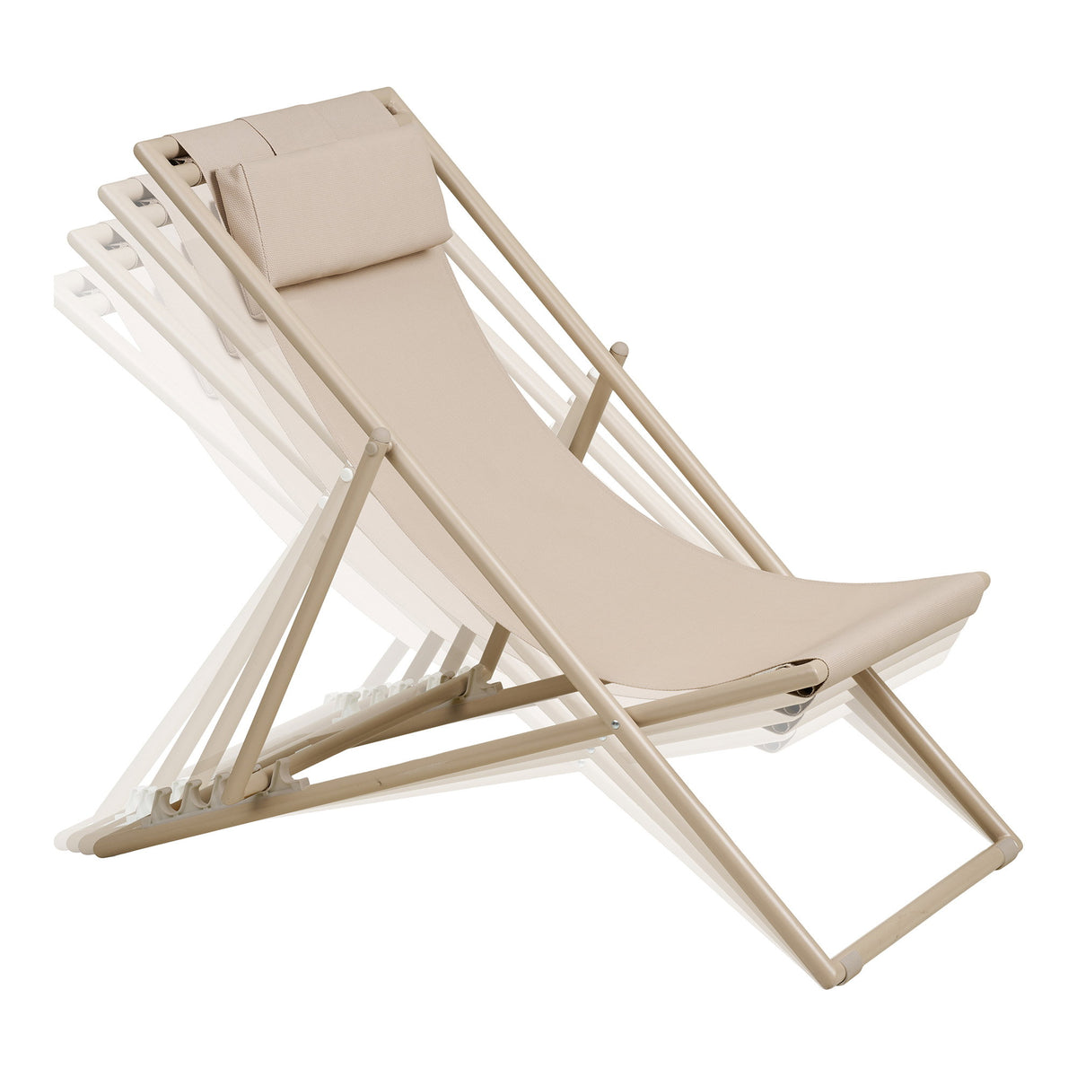 Curtis Beach Chair - Strandstoel met rugleuning in 4 standen, textilene/staal, taupe