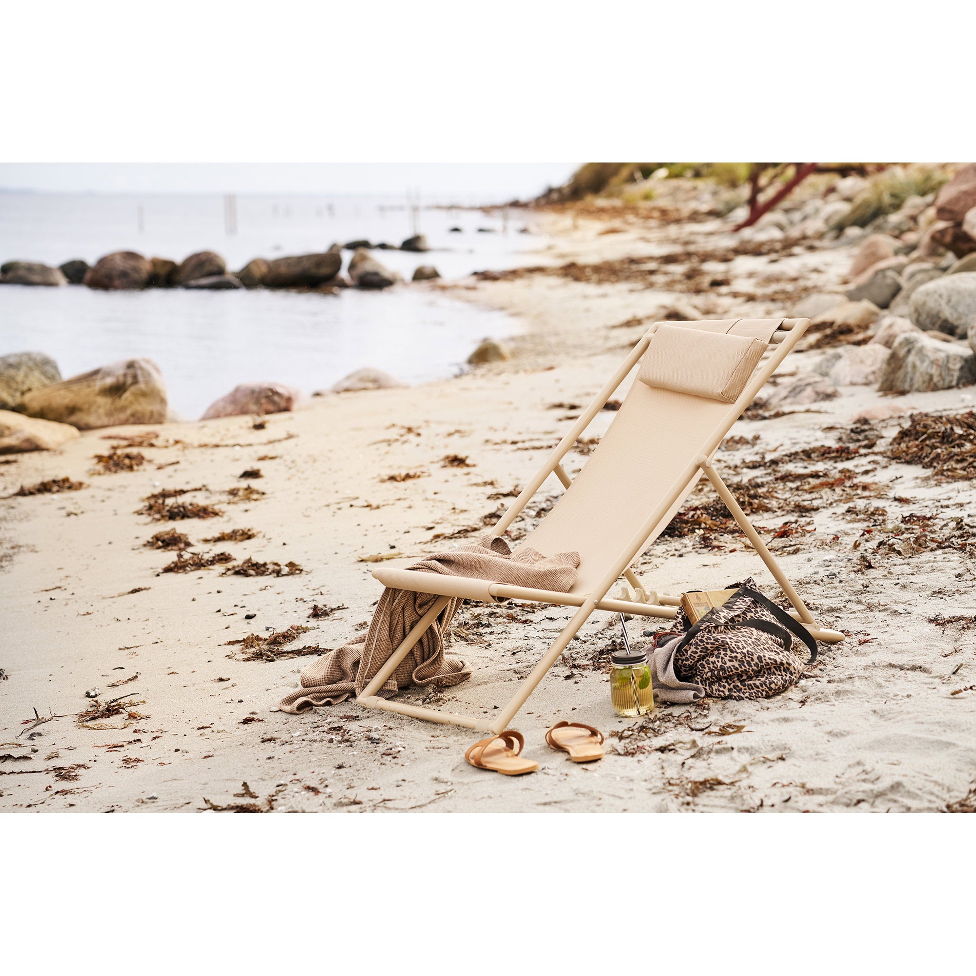 Curtis Beach Chair - Strandstoel met rugleuning in 4 standen, textilene/staal, taupe