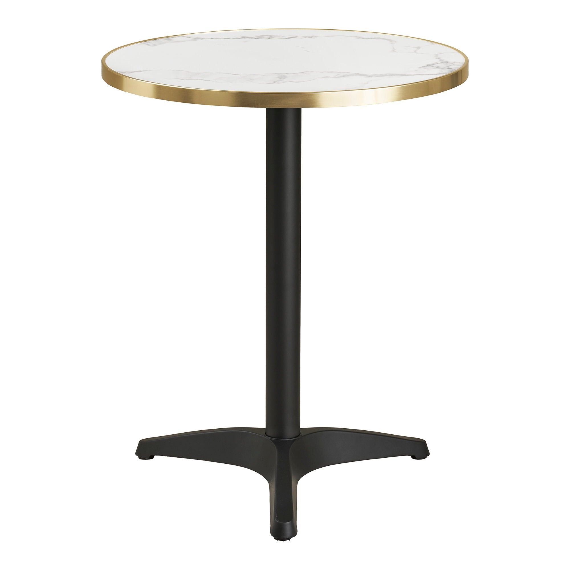 Bistrotafel - bistrotafel, marmerlook, wit met gouden rand, zwarte poten, aluminium ø60x73 cm