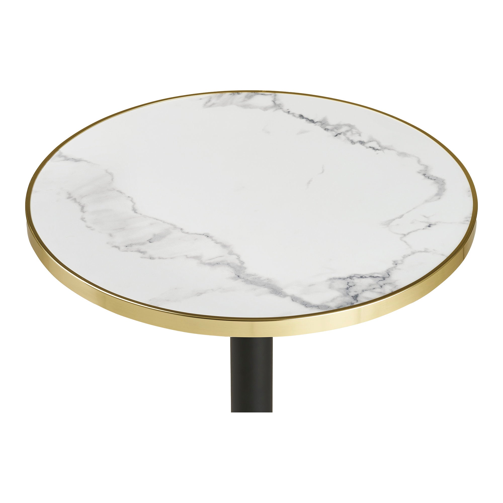 Bistrotafel - bistrotafel, marmerlook, wit met gouden rand, zwarte poten, aluminium ø60x73 cm