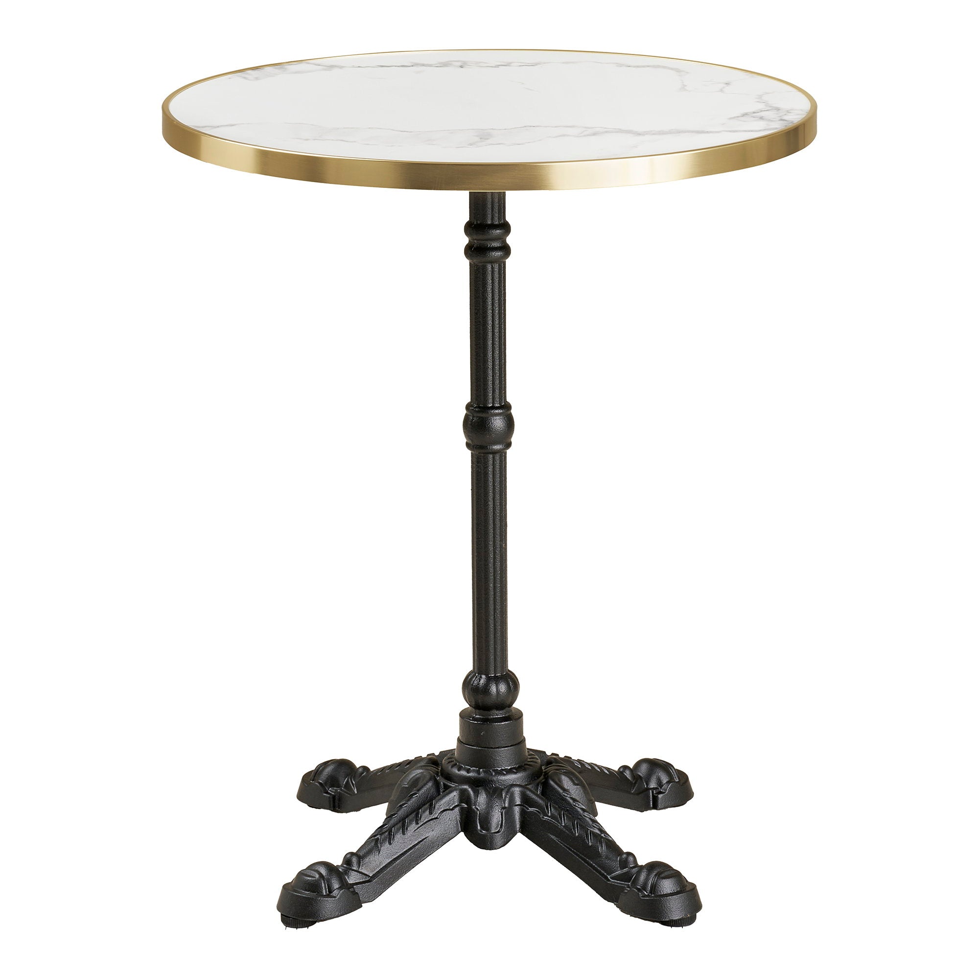 Bistrotafel - bistrotafel, marmerlook, wit met gouden rand, zwarte poten, gietijzer ø60x73 cm