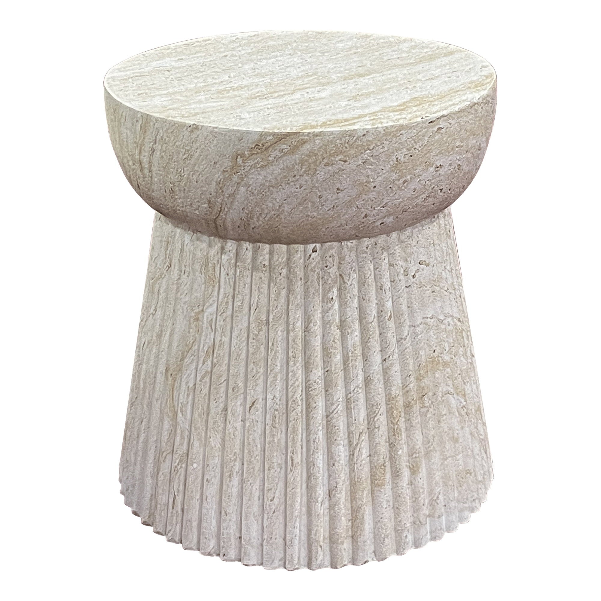 Bonn Bijzettafel - Bijzettafel, fiberclay met geribbelde structuur, naturel ø37x43 cm