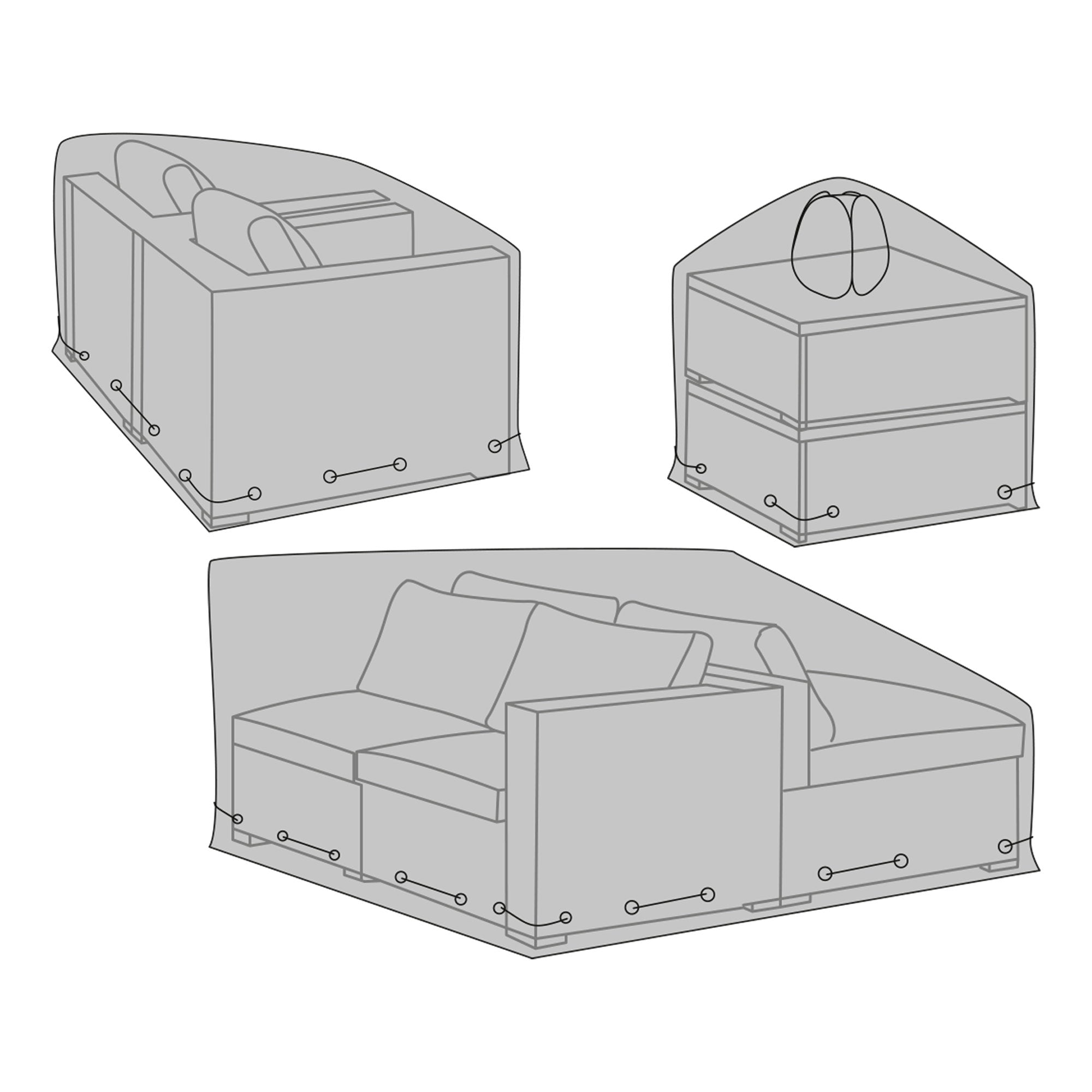 Luxe hoes - Luxe hoes voor modulaire set, 210 g/m² 600D polyester, PU-gecoat, waterbestendig, zwart, set van 3
