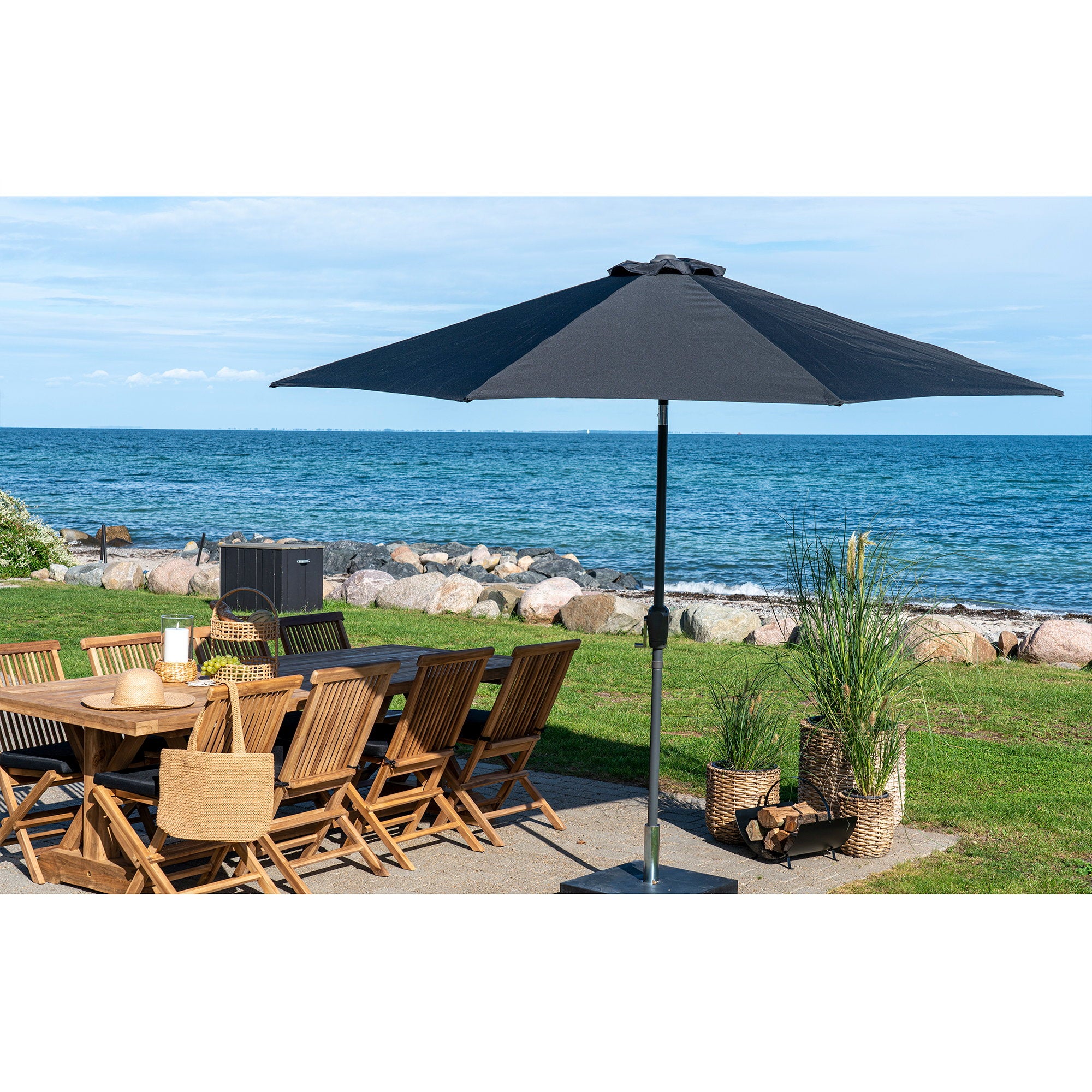 Houston Parasol - Parasol met slinger en kantelfunctie, metalen paal, zwart, ø300 cm