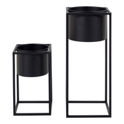 Marla Flowerpots - Bloempotten, staal, zwart, set van 2