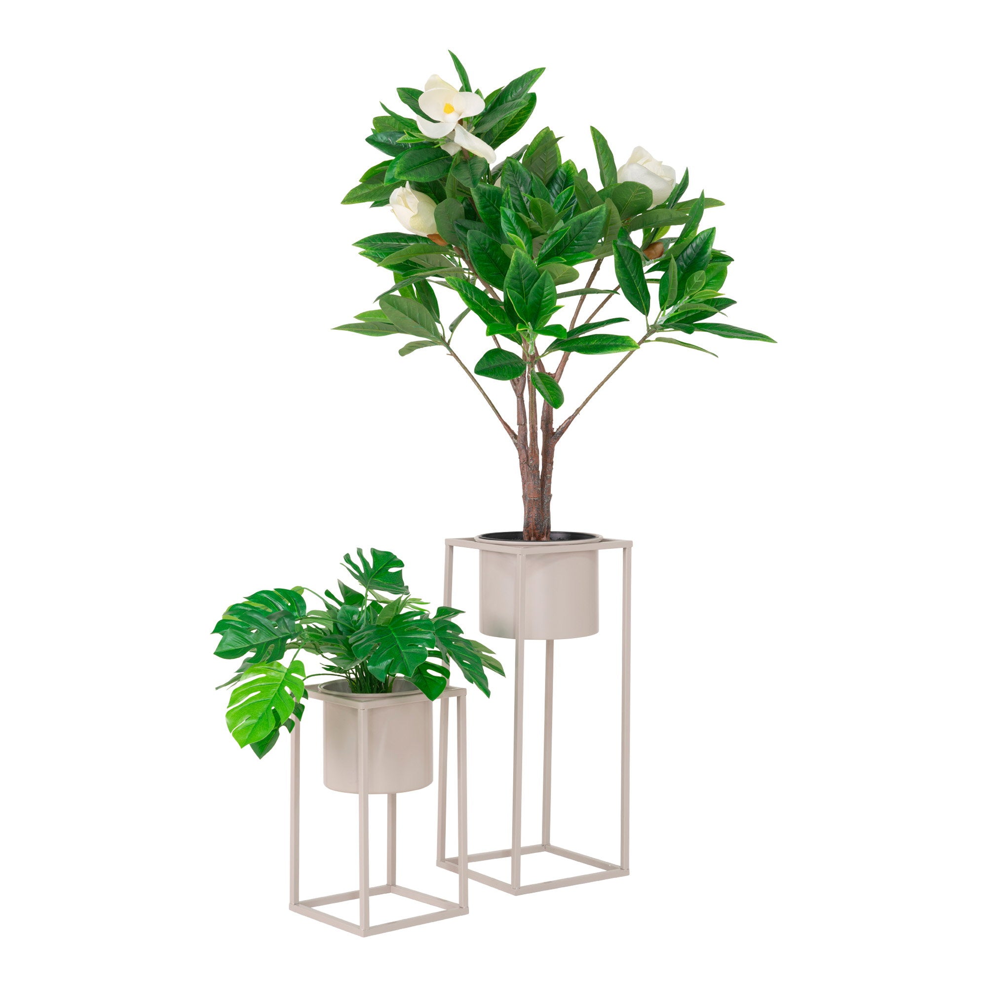 Marla Flowerpots - stalen bloempotten, beige-grijs, set van 2