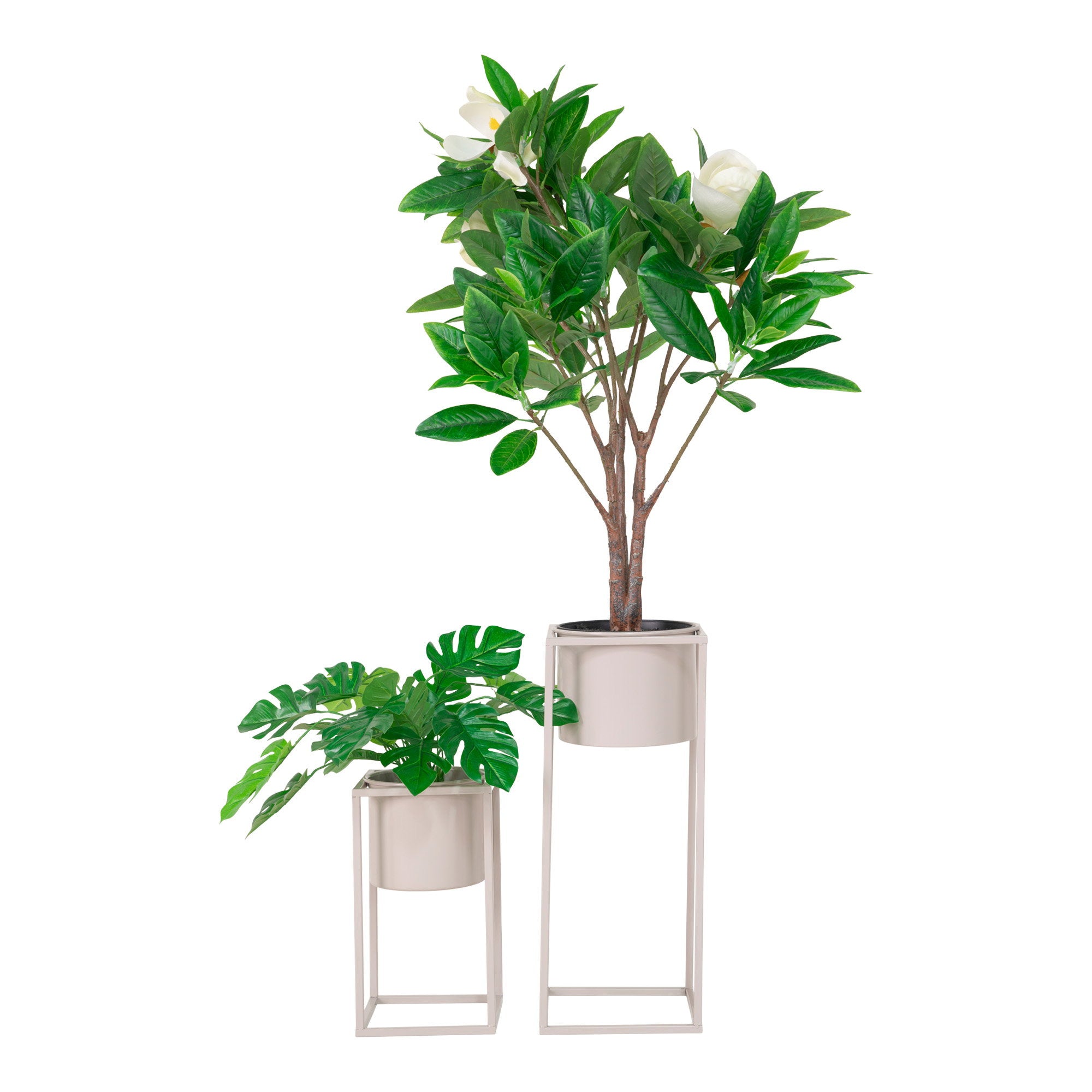 Marla Flowerpots - stalen bloempotten, beige-grijs, set van 2