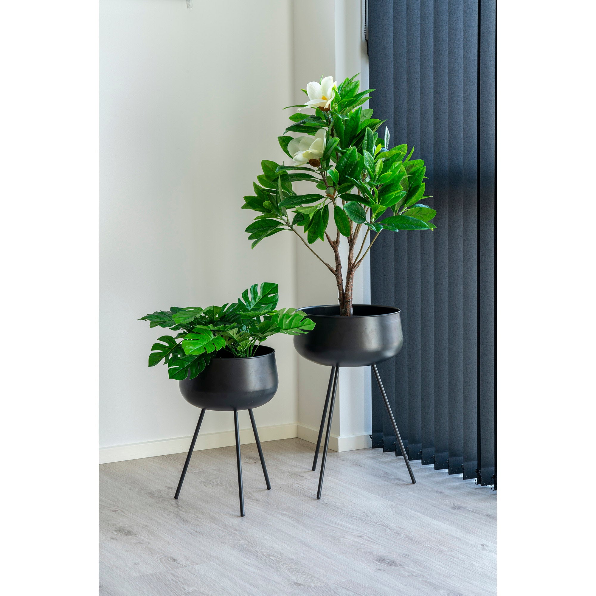 Ardola Flowerpots - bloempotten, staal, zwart, set van 2