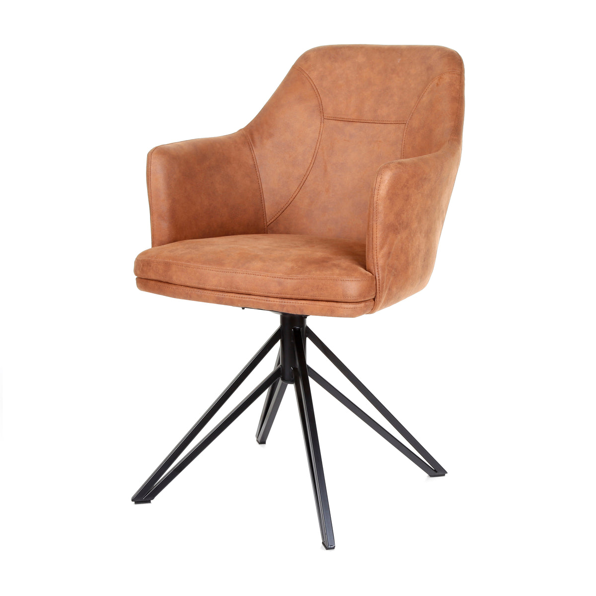 Eetkamerstoel Armstoel Calvin draaivoet zwart stof Soft cognac