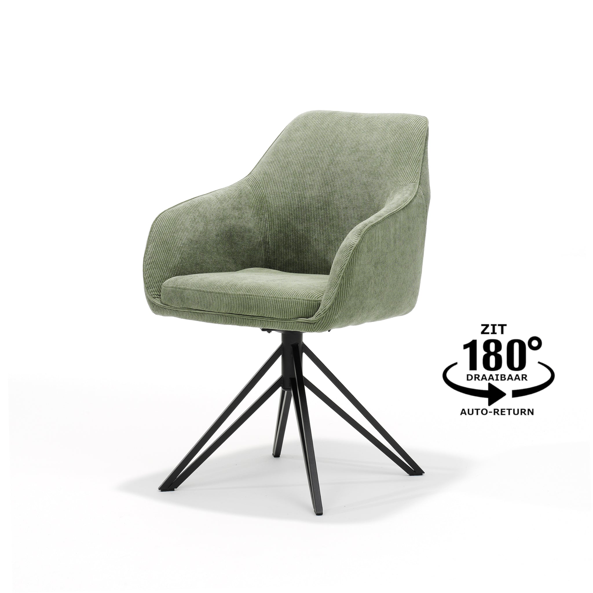 Blues armstoel - ribstof groen - draaivoet