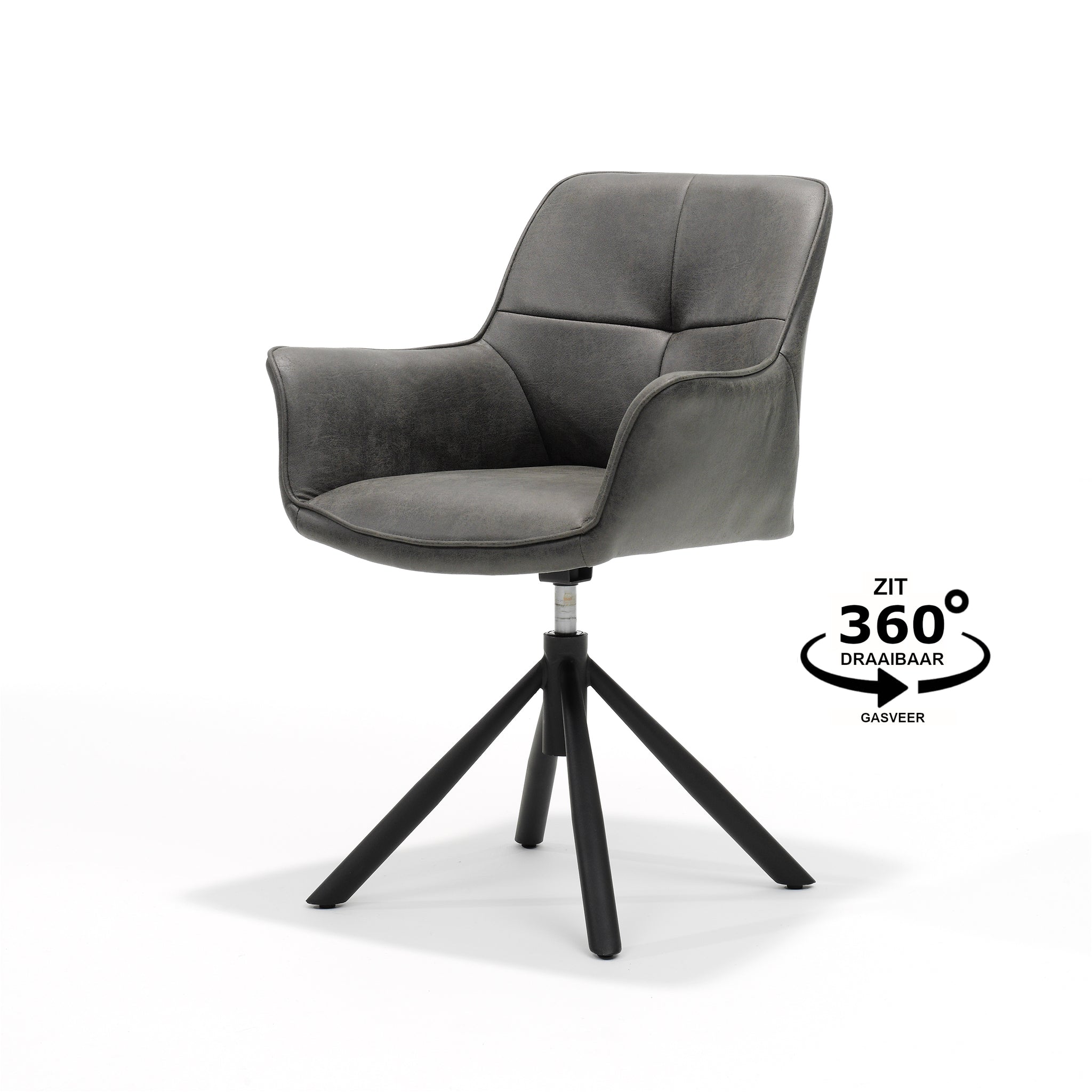Rapid armstoel T2-360 Bull microleer grafiet #66, draaivoet 360°