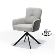 Eetkamerstoel Fred armstoel - Stof Ecru+Cowboy 104 - draaivoet 180 zwart